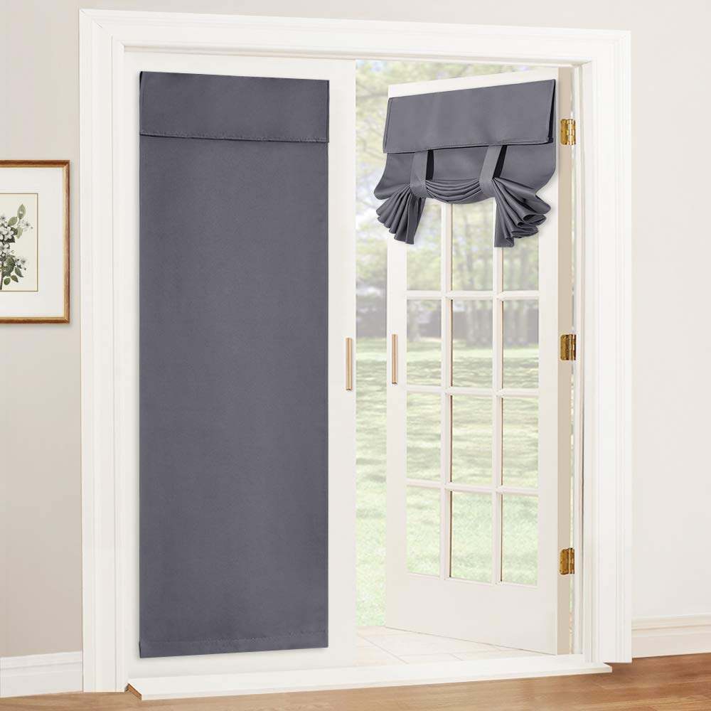 RYB HOME Blackout French Door Curtain - Privacy Thermal Insulated Window Shades for Patio Kitchen Front Entry Back Door Glass Window, Self Adhesive No Drill, 1 Panel, 26" W x 69" L, Black