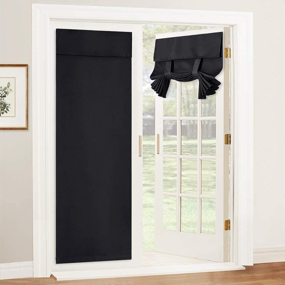 RYB HOME Blackout French Door Curtain - Privacy Thermal Insulated Window Shades for Patio Kitchen Front Entry Back Door Glass Window, Self Adhesive No Drill, 1 Panel, 26" W x 69" L, Black