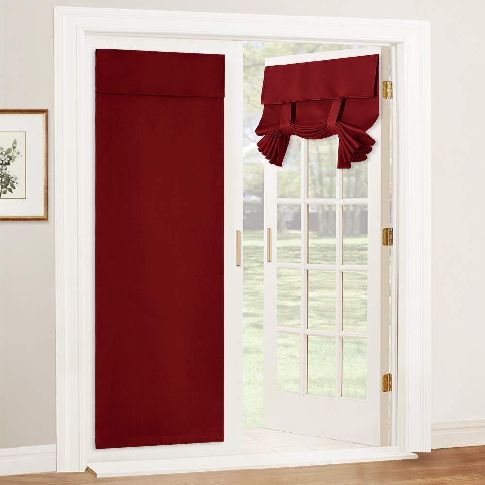 RYB HOME Blackout French Door Curtain - Privacy Thermal Insulated Window Shades for Patio Kitchen Front Entry Back Door Glass Window, Self Adhesive No Drill, 1 Panel, 26" W x 69" L, Black