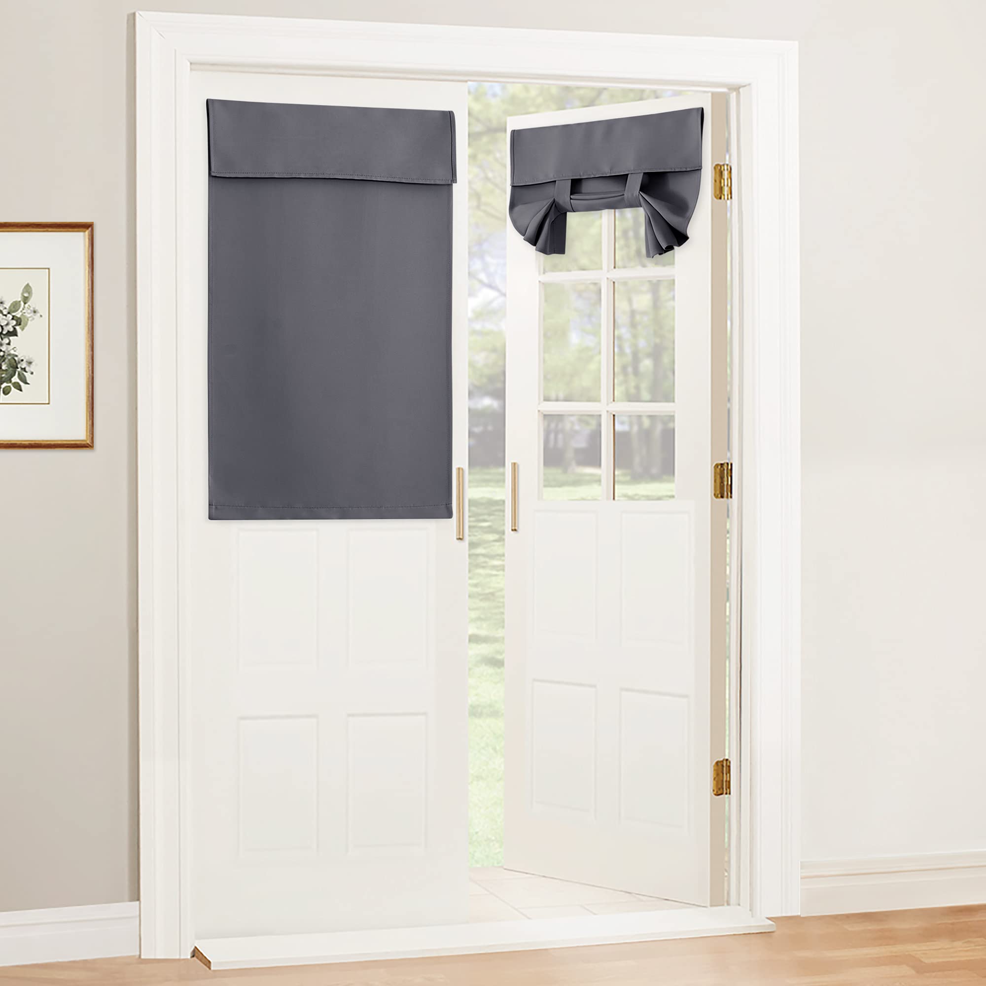 RYB HOME Blackout French Door Curtain - Privacy Thermal Insulated Window Shades for Patio Kitchen Front Entry Back Door Glass Window, Self Adhesive No Drill, 1 Panel, 26" W x 69" L, Black