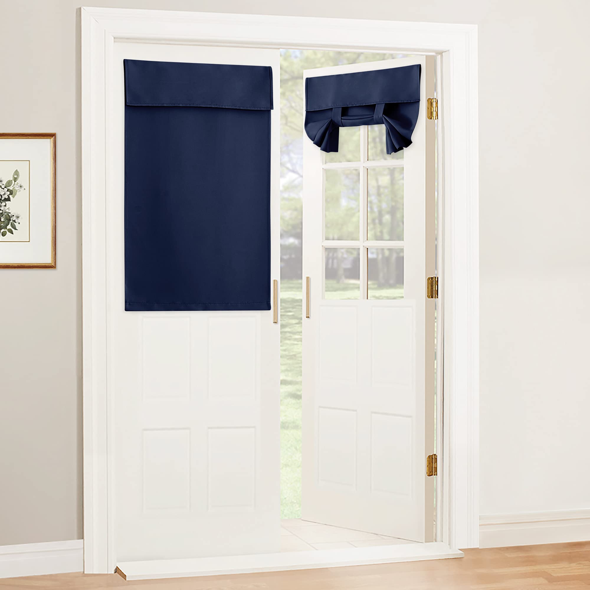 RYB HOME Blackout French Door Curtain - Privacy Thermal Insulated Window Shades for Patio Kitchen Front Entry Back Door Glass Window, Self Adhesive No Drill, 1 Panel, 26" W x 69" L, Black