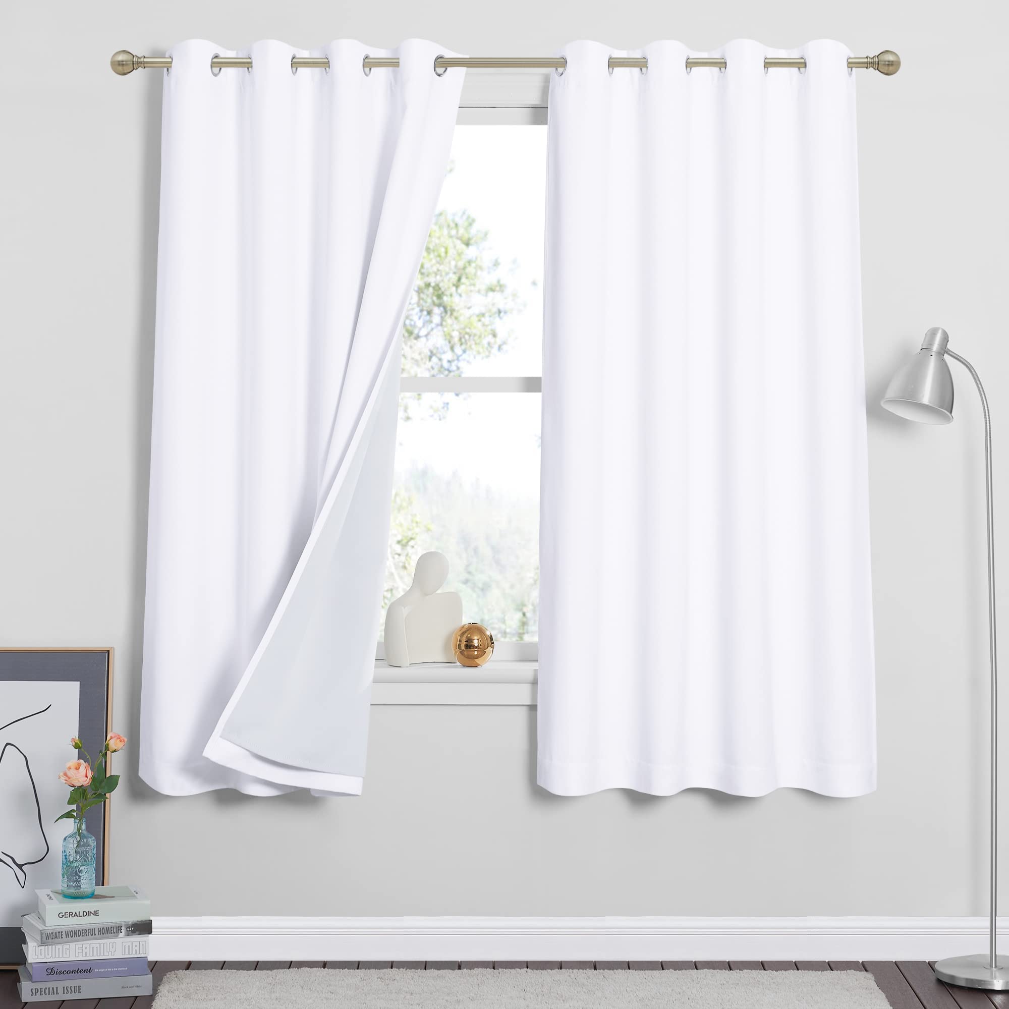 RYB HOME Dustproof Curtains for Large Window, Soundproof Thermal Insulated Blackout Curtains for Sliding Glass Door Furance Office Dorm Bedroom Living Room, Silver Grey, W62 x L95 inch, 2 Panels