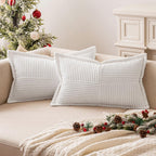 MIULEE Decorative Throw Pillow Covers for Couch Bed Livingroom 20x20 Inch Set of 2 Beige Boho Accent Throw Pllows Broadside Striped Patchwork Soft Corduroy Pillowcases