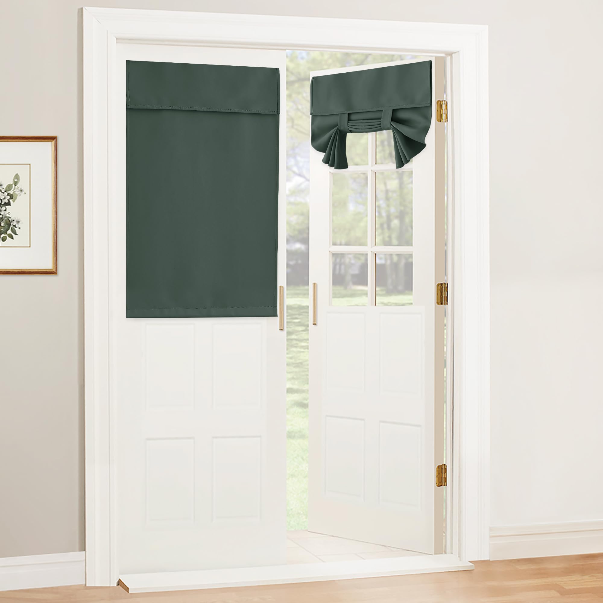 RYB HOME Blackout French Door Curtain - Privacy Thermal Insulated Window Shades for Patio Kitchen Front Entry Back Door Glass Window, Self Adhesive No Drill, 1 Panel, 26" W x 69" L, Black