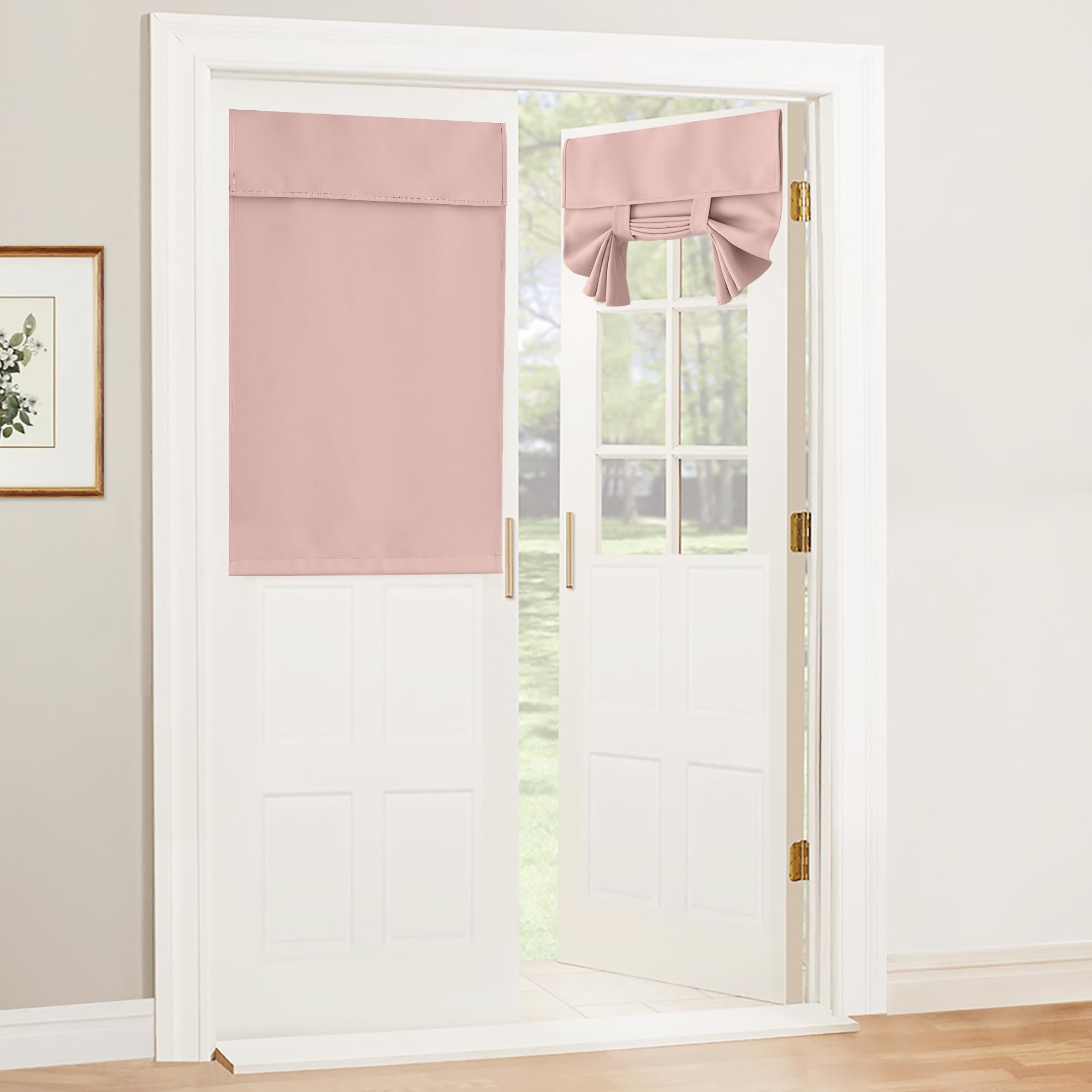 RYB HOME Blackout French Door Curtain - Privacy Thermal Insulated Window Shades for Patio Kitchen Front Entry Back Door Glass Window, Self Adhesive No Drill, 1 Panel, 26" W x 69" L, Black