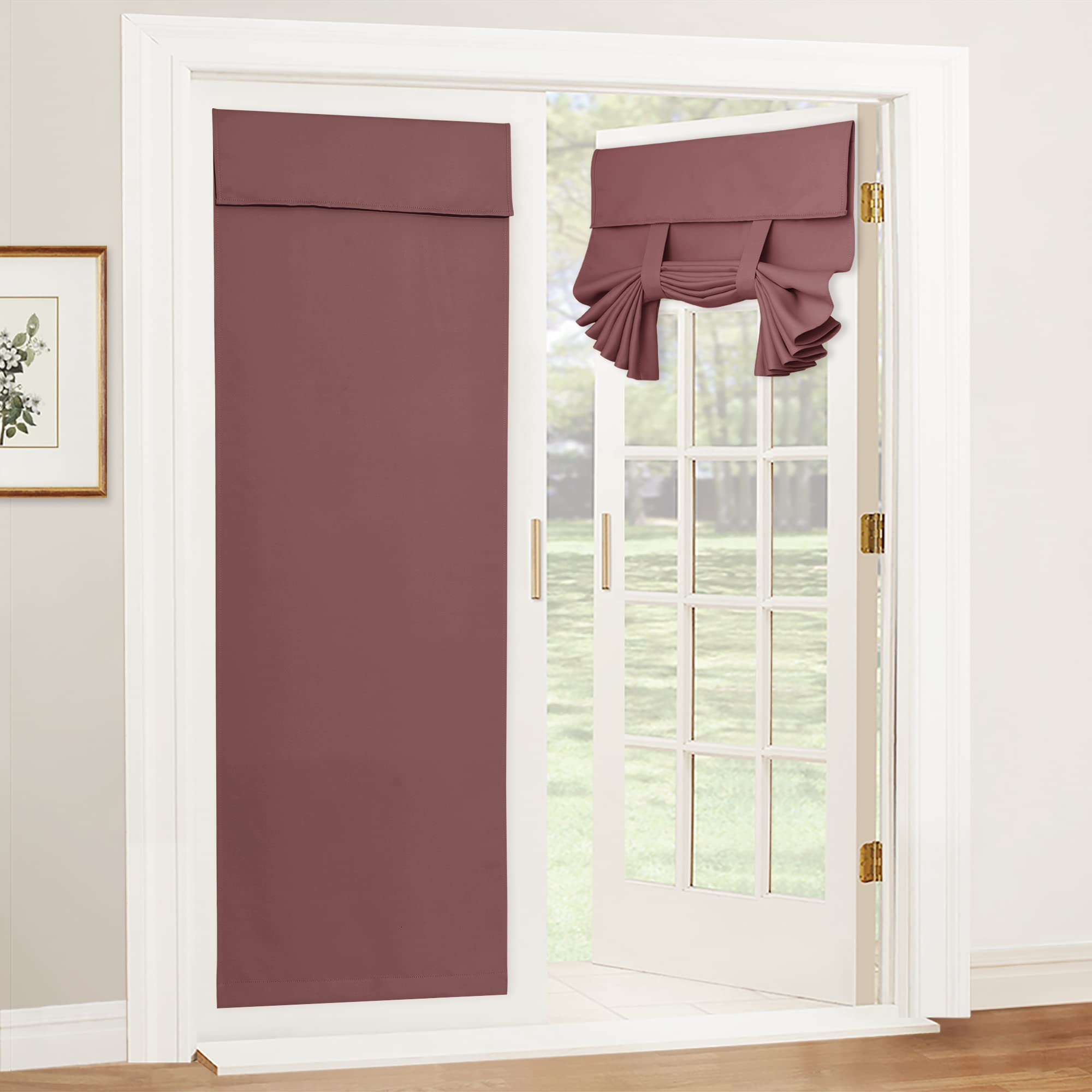 RYB HOME Blackout French Door Curtain - Privacy Thermal Insulated Window Shades for Patio Kitchen Front Entry Back Door Glass Window, Self Adhesive No Drill, 1 Panel, 26" W x 69" L, Black