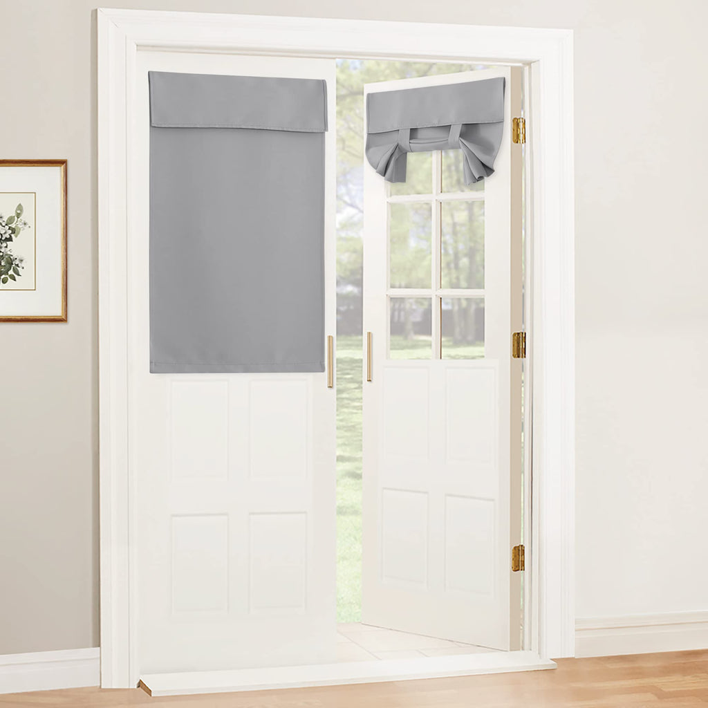 RYB HOME Blackout French Door Curtain - Privacy Thermal Insulated Window Shades for Patio Kitchen Front Entry Back Door Glass Window, Self Adhesive No Drill, 1 Panel, 26" W x 69" L, Black