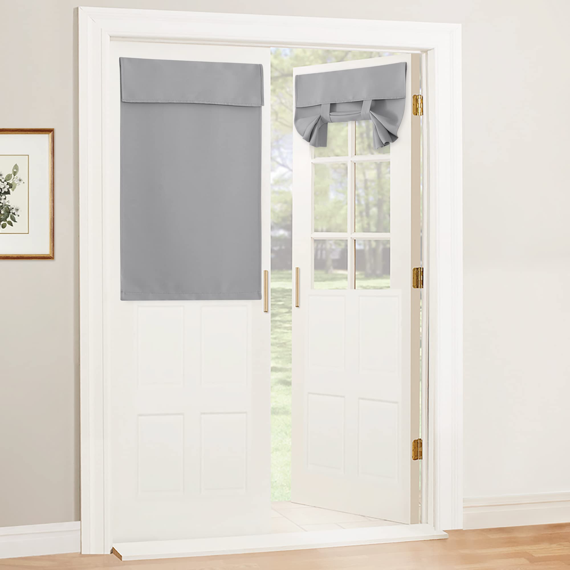RYB HOME Blackout French Door Curtain - Privacy Thermal Insulated Window Shades for Patio Kitchen Front Entry Back Door Glass Window, Self Adhesive No Drill, 1 Panel, 26" W x 69" L, Black