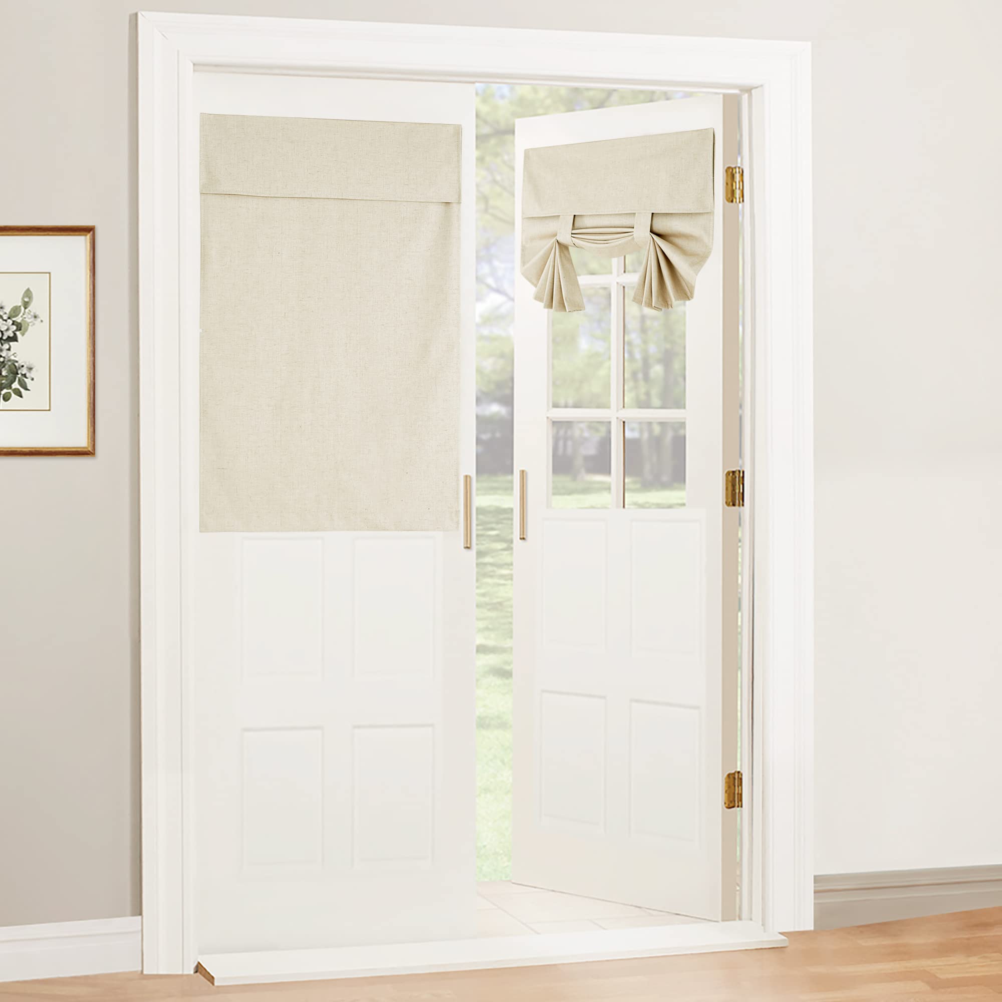 RYB HOME Blackout French Door Curtain - Privacy Thermal Insulated Window Shades for Patio Kitchen Front Entry Back Door Glass Window, Self Adhesive No Drill, 1 Panel, 26" W x 69" L, Black