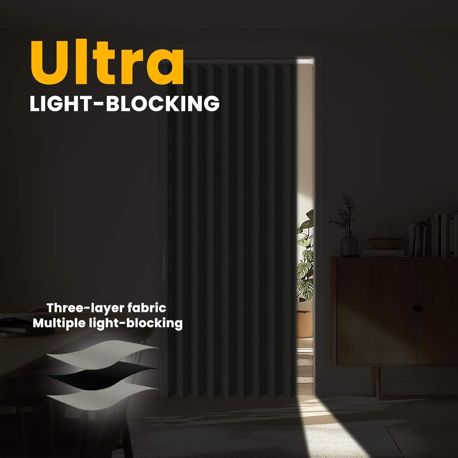 Accordion Door Curtain - 100% Light-Blocking Bedroom Door Curtain with Included Rod for Easy Installation, Suitable for Doorway Privacy Grey 43" W x 78" L