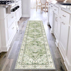 Yamaziot Washable Runner Rug, 2x8 Non-Slip Boho Vintage Hallway Rug Runner with Rubber Backing, Stain Resistant & Low Pile Faux Wool Distressed Carpet Runner for Bedroom, Kitchen, Laundry, Entrance