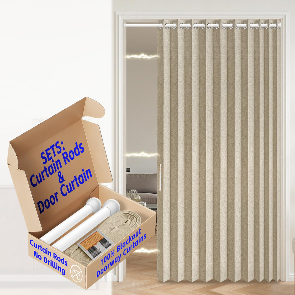 AJAZZ 100% Blackout Accordion Door Magnetic Door Curtain Folding Closet Doors Curtain Invisible Applicable Bedroom Room Living Room Doorway （Grey 42" W x 78" L 1 Panel