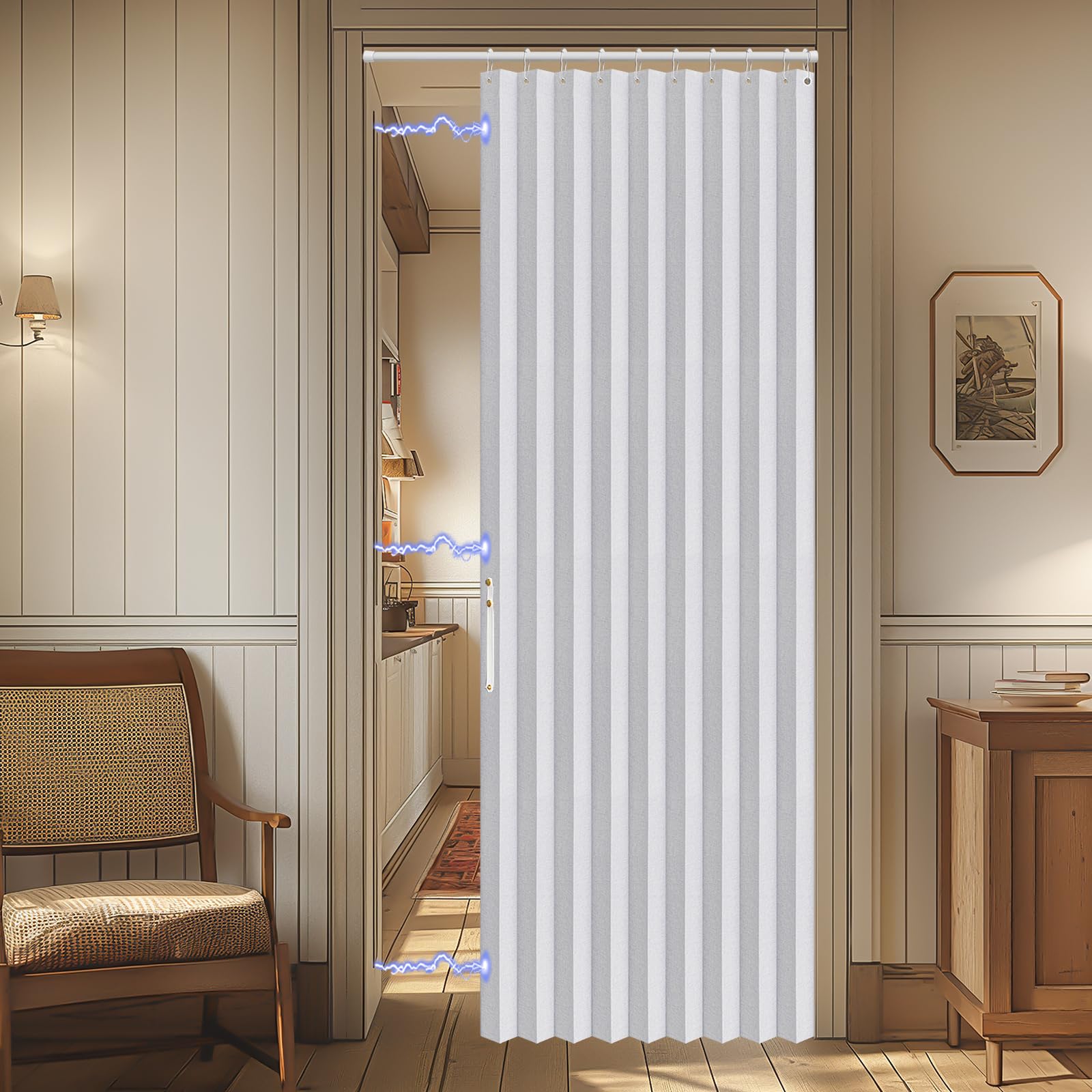 AJAZZ 100% Blackout Accordion Door Magnetic Door Curtain Folding Closet Doors Curtain Invisible Applicable Bedroom Room Living Room Doorway （Grey 42" W x 78" L 1 Panel