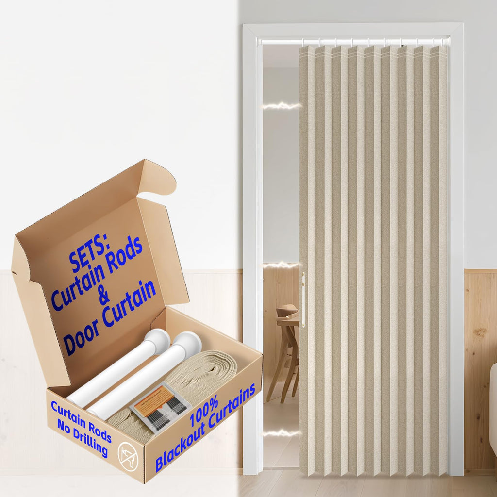 AJAZZ 100% Blackout Accordion Door Magnetic Door Curtain Folding Closet Doors Curtain Invisible Applicable Bedroom Room Living Room Doorway （Grey 42" W x 78" L 1 Panel