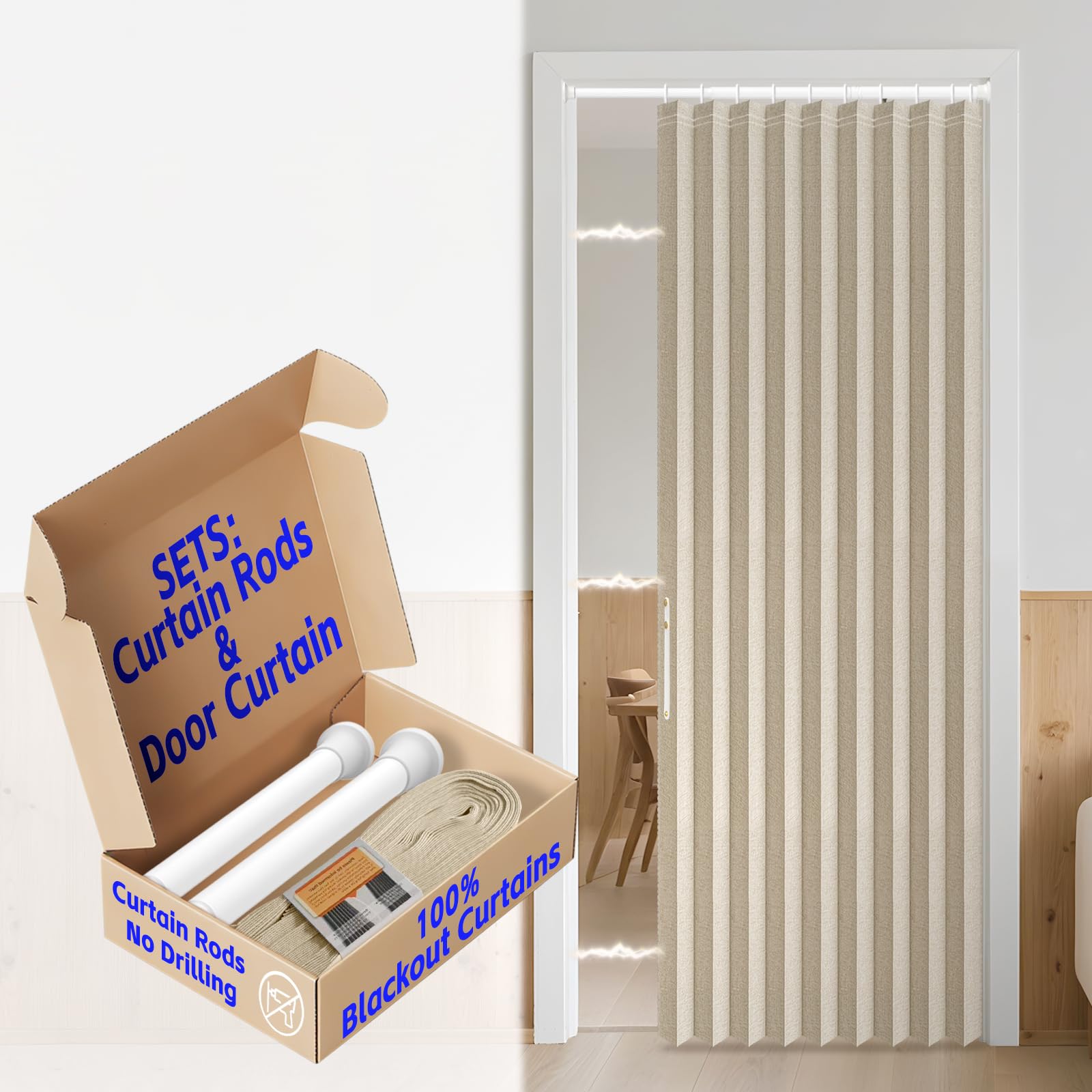 AJAZZ 100% Blackout Accordion Door Magnetic Door Curtain Folding Closet Doors Curtain Invisible Applicable Bedroom Room Living Room Doorway （Grey 42" W x 78" L 1 Panel