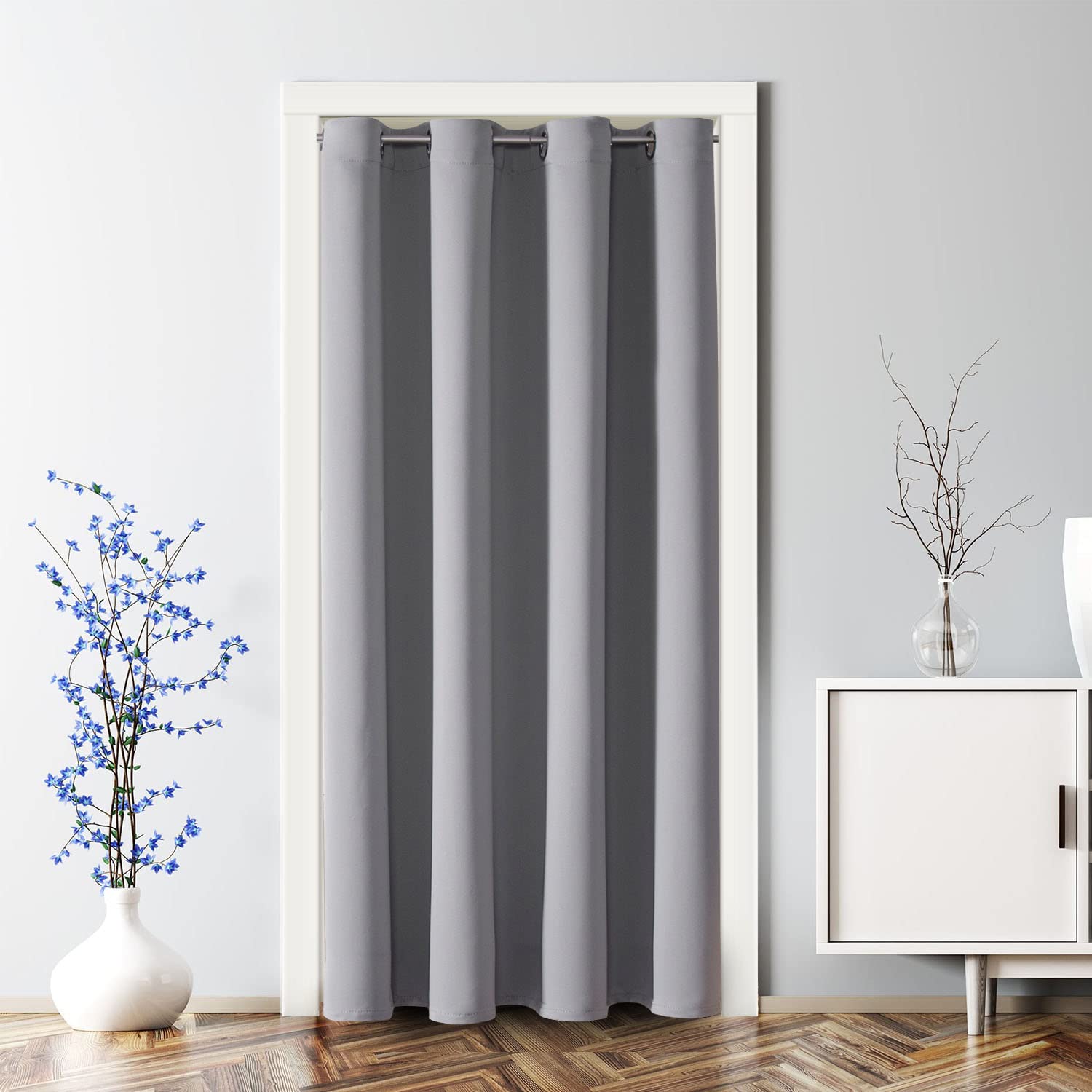 ChrisDowa Blackout Door Curtains for Doorway Privacy, Grommet Closet Curtains for Bedroom Closet Door, Thermal Insulated Temporary Doorway Cover Room Divider Drapes (1 Panel, Dark Grey, 34 x 80 Inch)