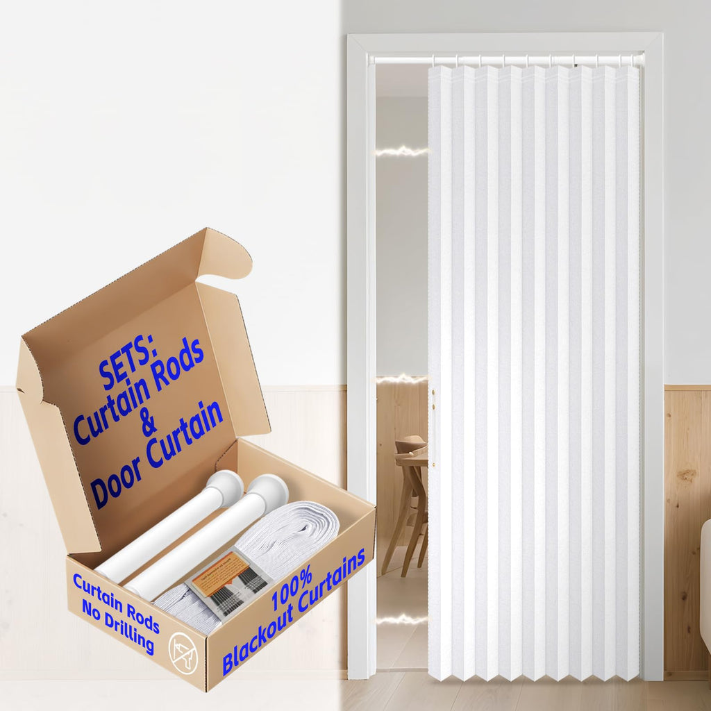 AJAZZ 100% Blackout Accordion Door Magnetic Door Curtain Folding Closet Doors Curtain Invisible Applicable Bedroom Room Living Room Doorway （Grey 42" W x 78" L 1 Panel