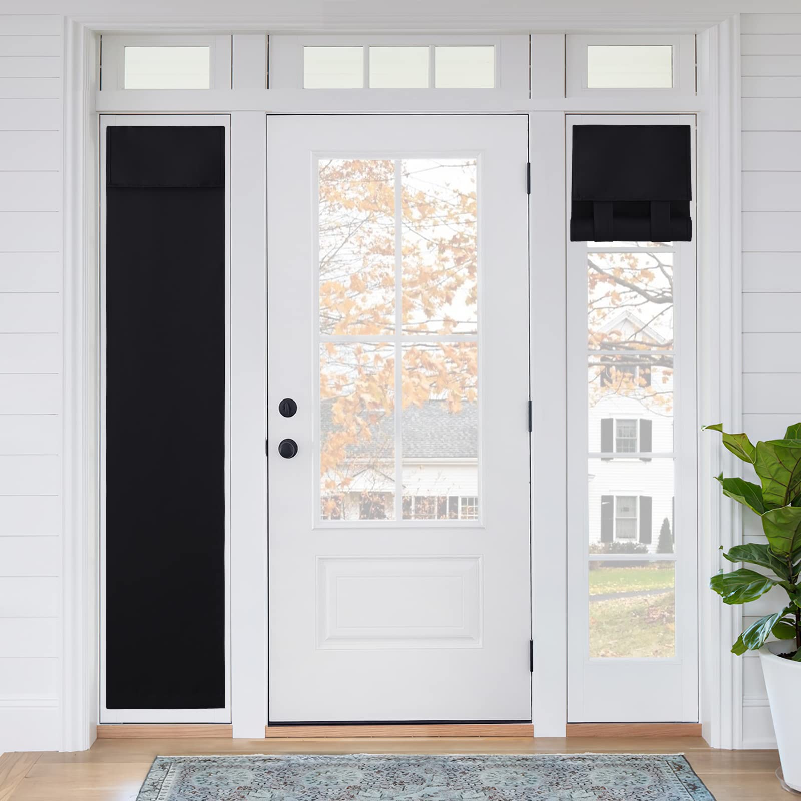 RYB HOME Blackout French Door Curtain - Privacy Thermal Insulated Window Shades for Patio Kitchen Front Entry Back Door Glass Window, Self Adhesive No Drill, 1 Panel, 26" W x 69" L, Black