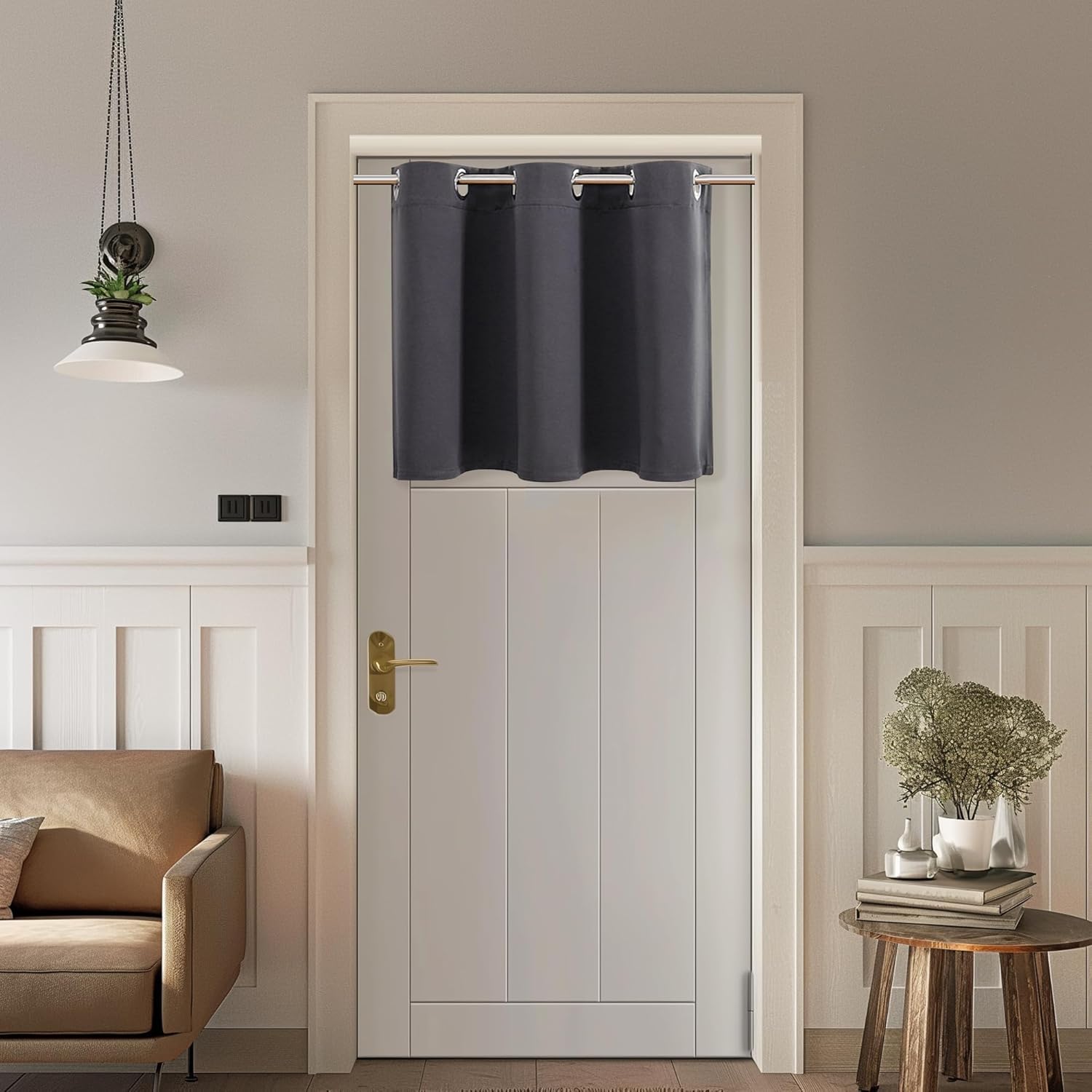 ChrisDowa Blackout Door Curtains for Doorway Privacy, Grommet Closet Curtains for Bedroom Closet Door, Thermal Insulated Temporary Doorway Cover Room Divider Drapes (1 Panel, Dark Grey, 34 x 80 Inch)