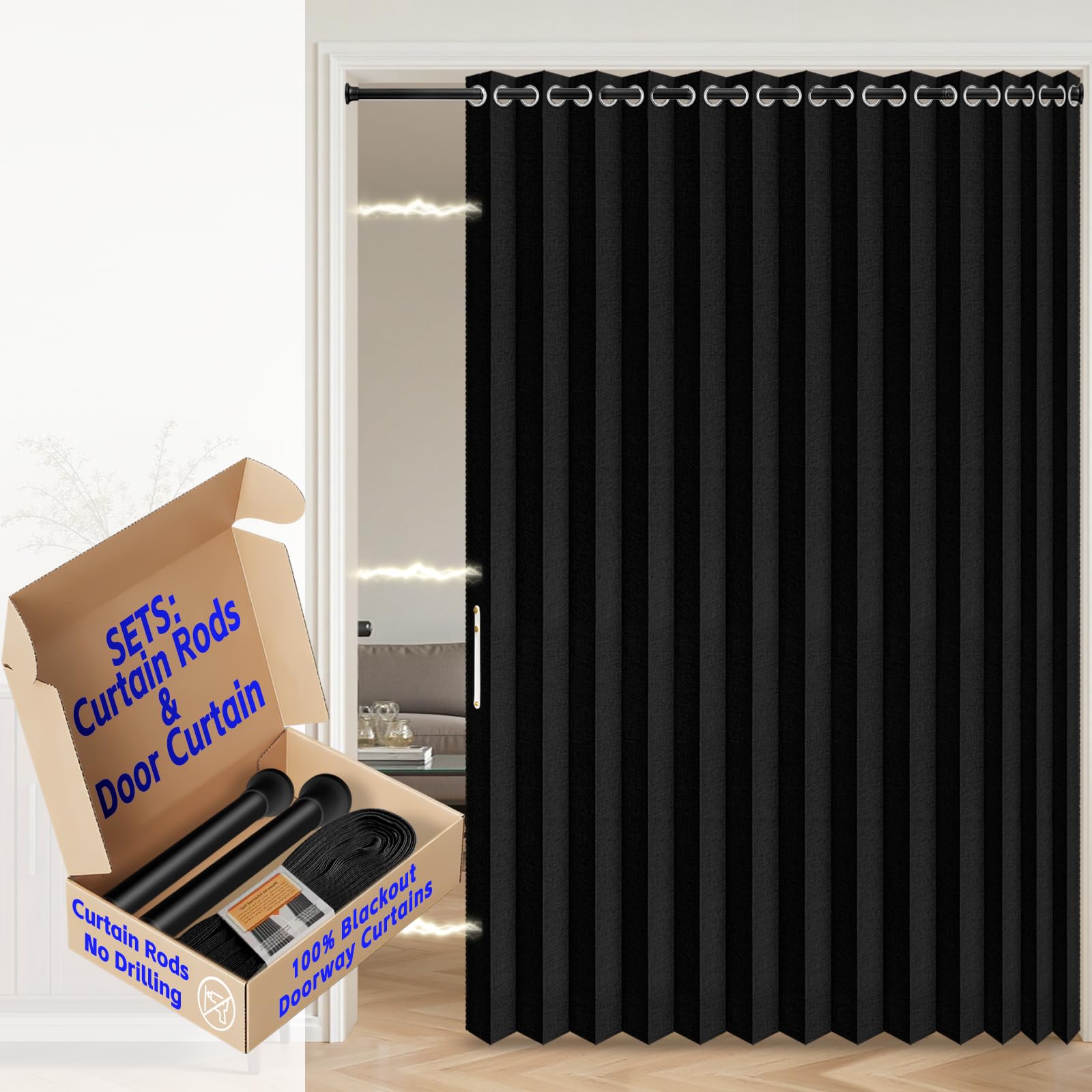 AJAZZ 100% Blackout Accordion Door Magnetic Door Curtain Folding Closet Doors Curtain Invisible Applicable Bedroom Room Living Room Doorway （Grey 42" W x 78" L 1 Panel