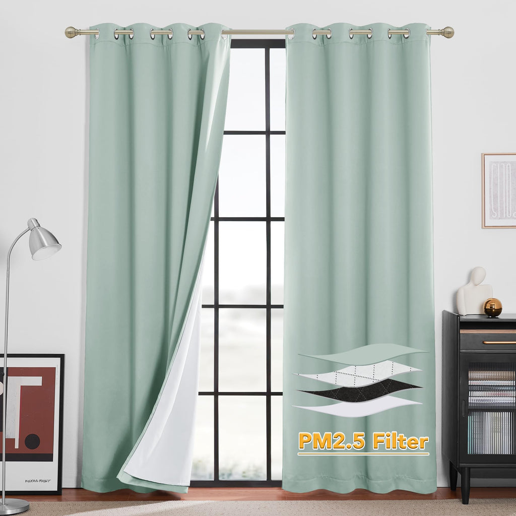 RYB HOME Dustproof Curtains for Large Window, Soundproof Thermal Insulated Blackout Curtains for Sliding Glass Door Furance Office Dorm Bedroom Living Room, Silver Grey, W62 x L95 inch, 2 Panels