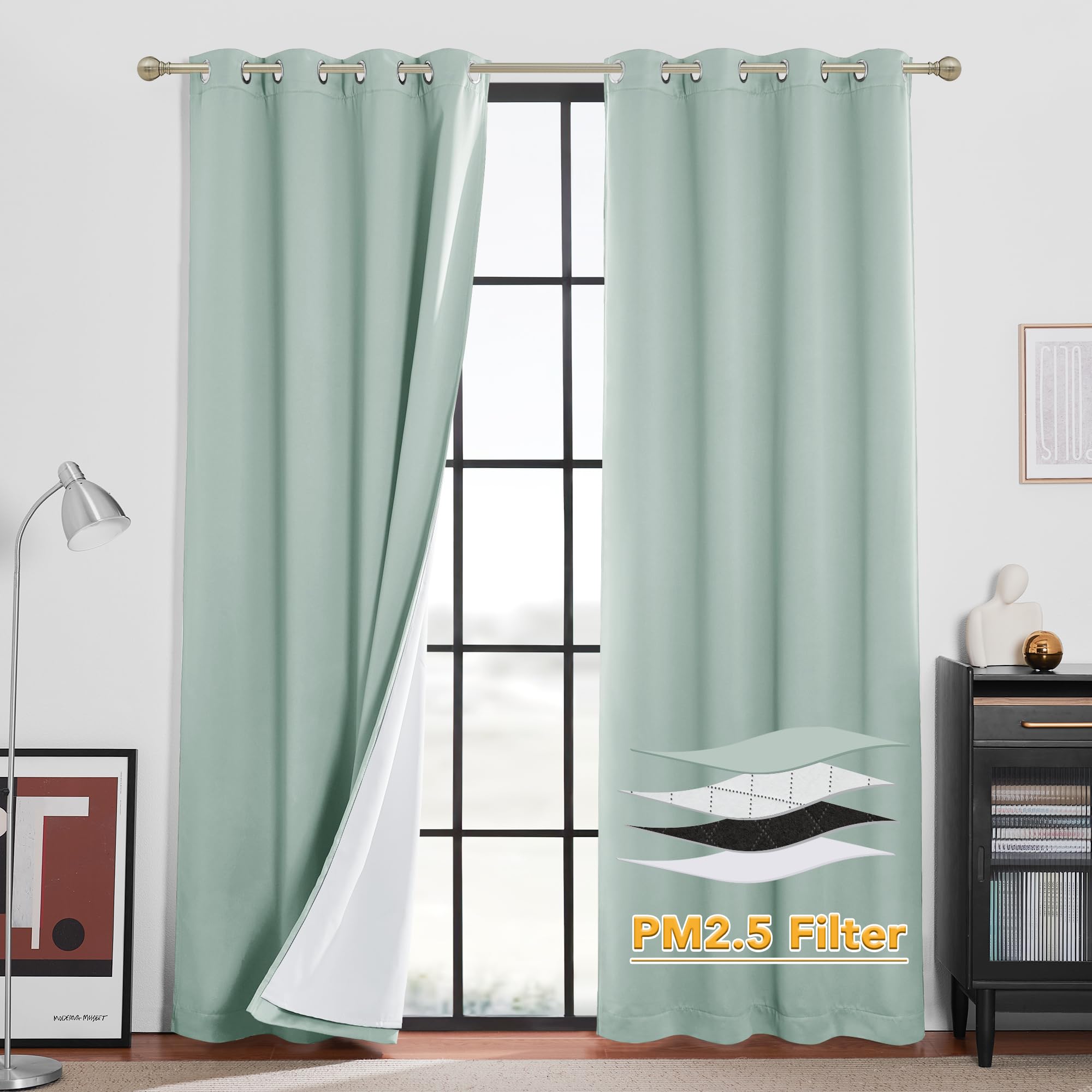 RYB HOME Dustproof Curtains for Large Window, Soundproof Thermal Insulated Blackout Curtains for Sliding Glass Door Furance Office Dorm Bedroom Living Room, Silver Grey, W62 x L95 inch, 2 Panels