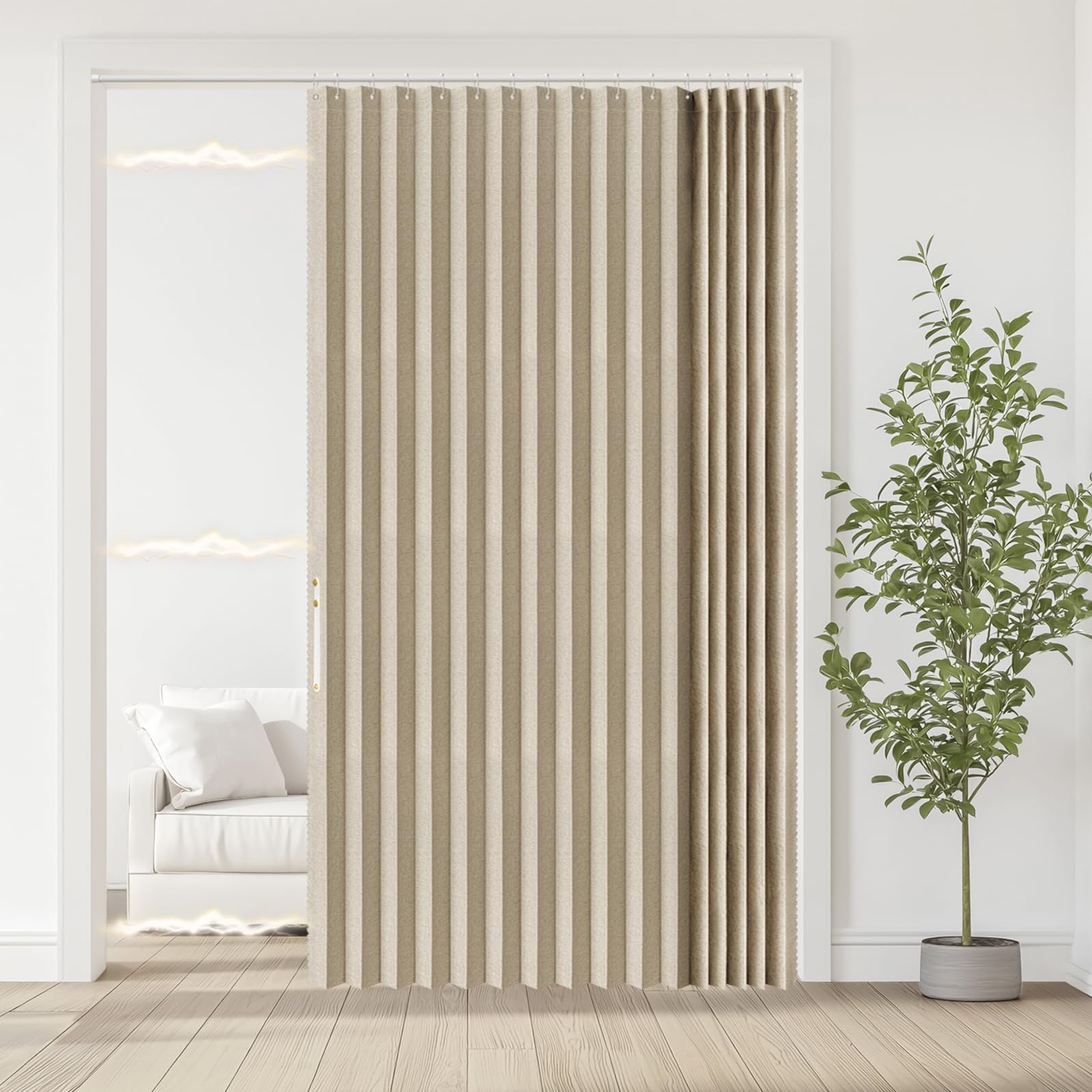 Jilron 100% Blackout Fabric Folding Door Curtain with Magnetic Closure - Accordion Style for Sliding Doors, Closets,Wardrobe and Temporary Door Solutions Doorway Curtains（W42 x L78, Black，1 Panel）