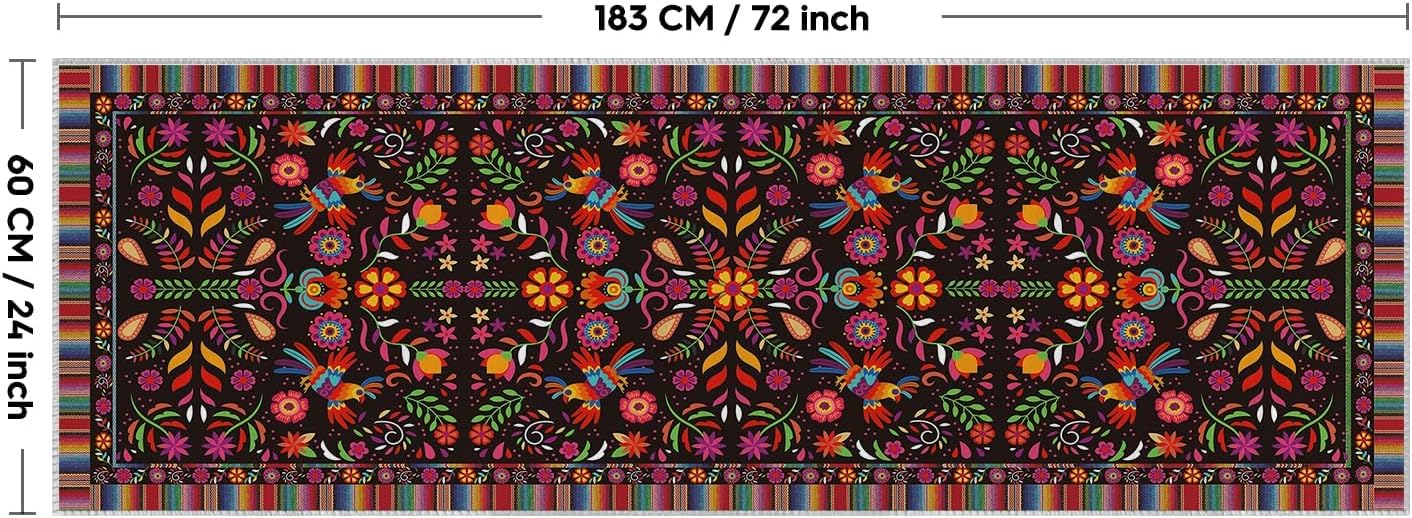 Artoid Mode Bird Dia De Los Muertos Mexican Fiesta Runner Rug, Cinco De Mayo Home Decor Low-Profile Non-Slip Washable Carpet Runner for Hallways Kitchen Laundry Bedroom Bathroom Indoor 2x6 Feet