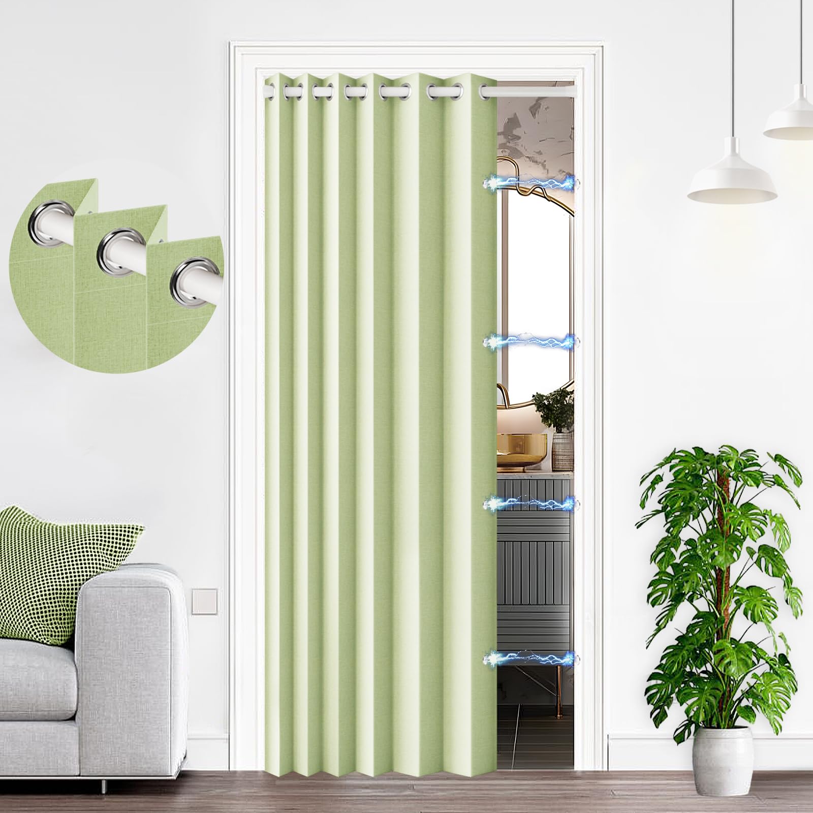 100% Blackout Privacy Door Curtain for Doorway, Magnetic Door Curtain for Closet & Hallway, 1 Panel, W45 x L80, Gray
