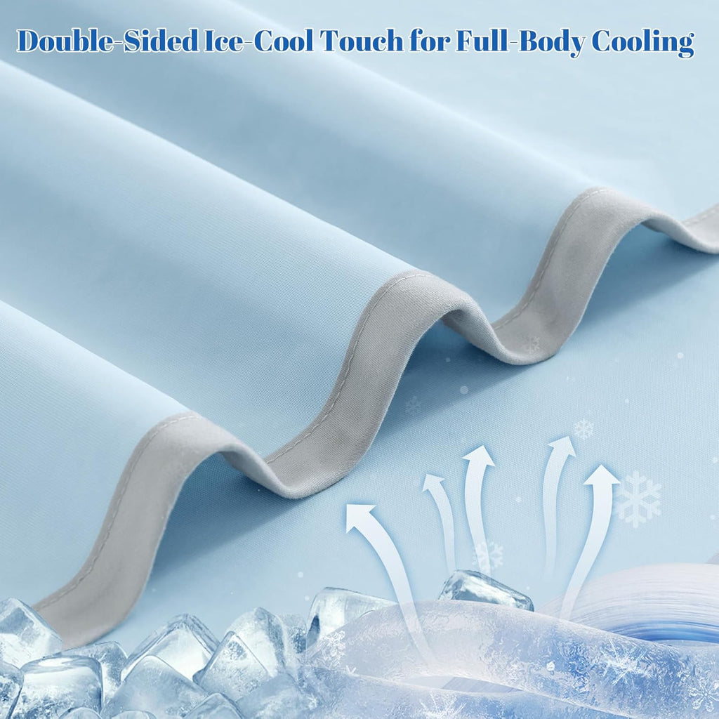 PHF Double Cooling Blanket for Hot Sleepers Queen Size, Arc-Chill Q-Max>0.5 with Double Cooling, Lightweight Summer Blanket Absorbs Heat to Keep Cool All Night for Night Sweats (Ice Blue, 90''x90'')