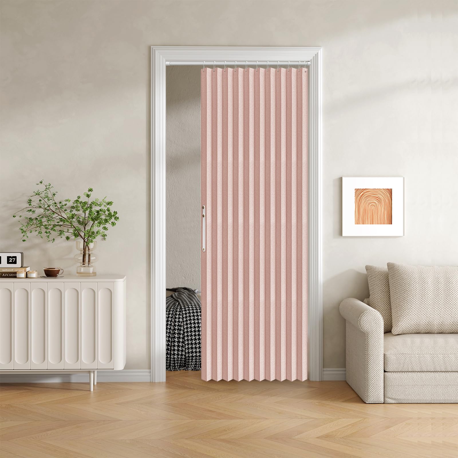Jilron 100% Blackout Fabric Folding Door Curtain with Magnetic Closure - Accordion Style for Sliding Doors, Closets,Wardrobe and Temporary Door Solutions Doorway Curtains（W42 x L78, Black，1 Panel）