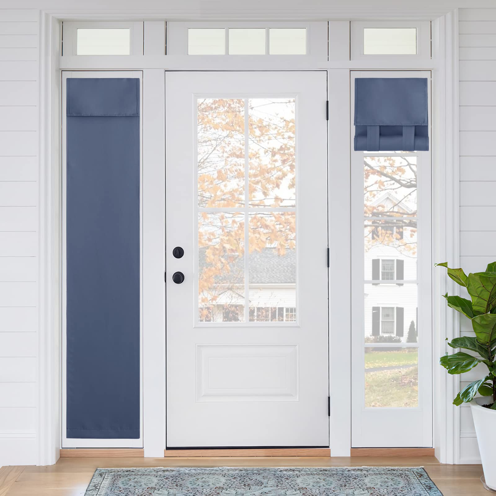 RYB HOME Blackout French Door Curtain - Privacy Thermal Insulated Window Shades for Patio Kitchen Front Entry Back Door Glass Window, Self Adhesive No Drill, 1 Panel, 26" W x 69" L, Black