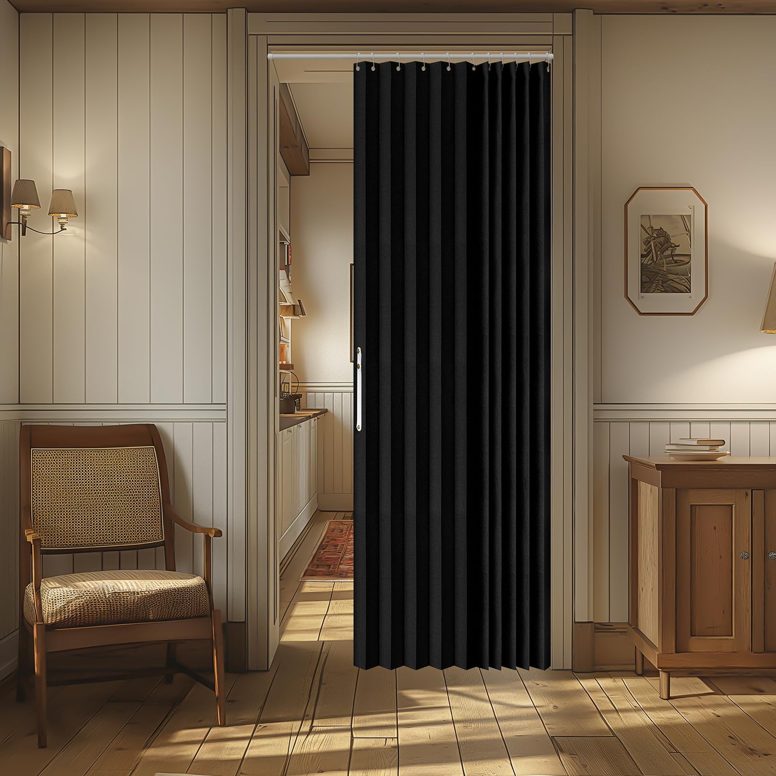 AJAZZ 100% Blackout Accordion Door Magnetic Door Curtain Folding Closet Doors Curtain Invisible Applicable Bedroom Room Living Room Doorway （Grey 42" W x 78" L 1 Panel