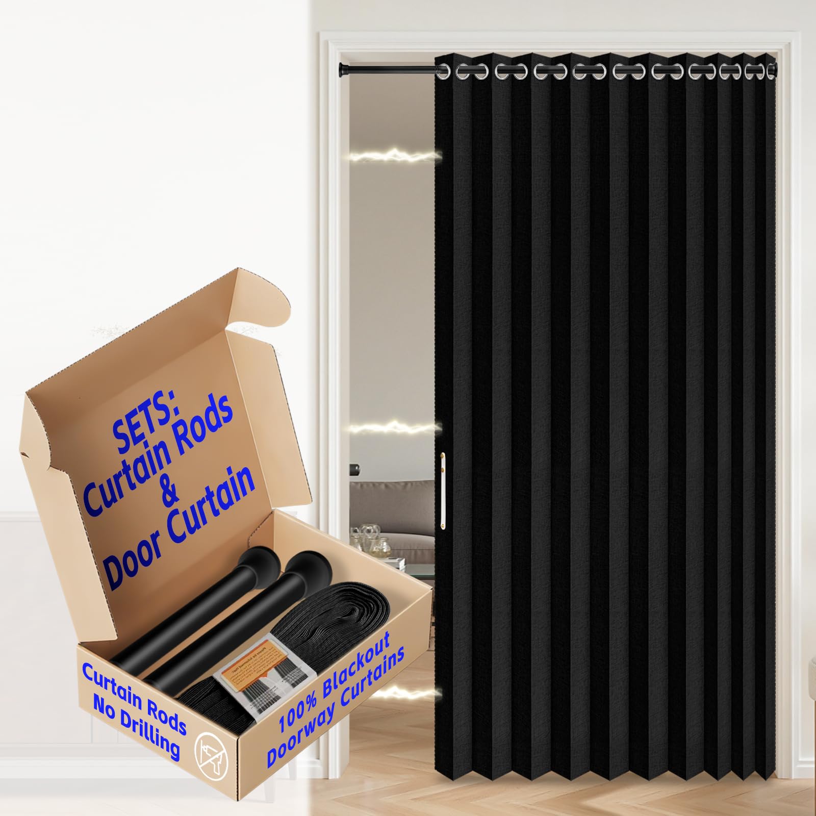 AJAZZ 100% Blackout Accordion Door Magnetic Door Curtain Folding Closet Doors Curtain Invisible Applicable Bedroom Room Living Room Doorway （Grey 42" W x 78" L 1 Panel