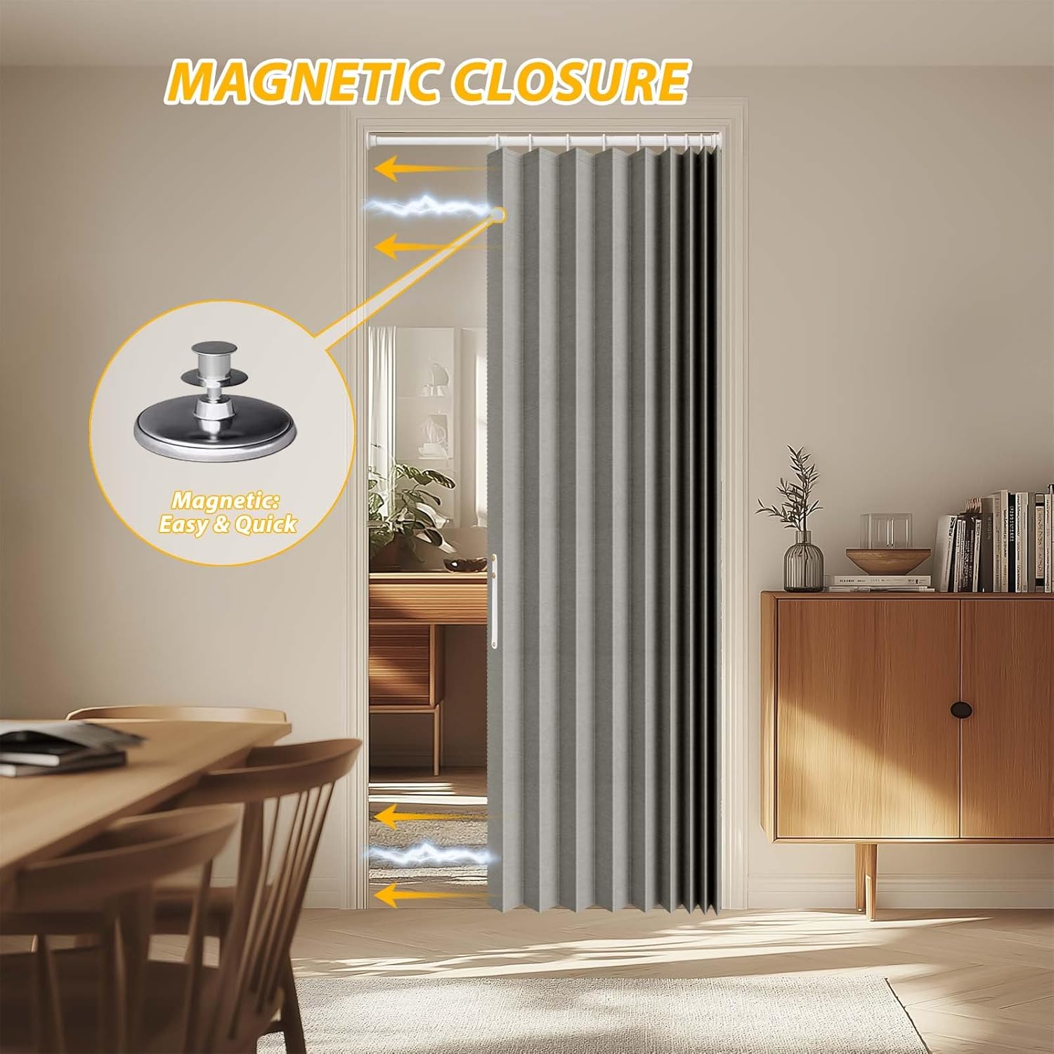 Accordion Door Curtain - 100% Light-Blocking Bedroom Door Curtain with Included Rod for Easy Installation, Suitable for Doorway Privacy Grey 43" W x 78" L