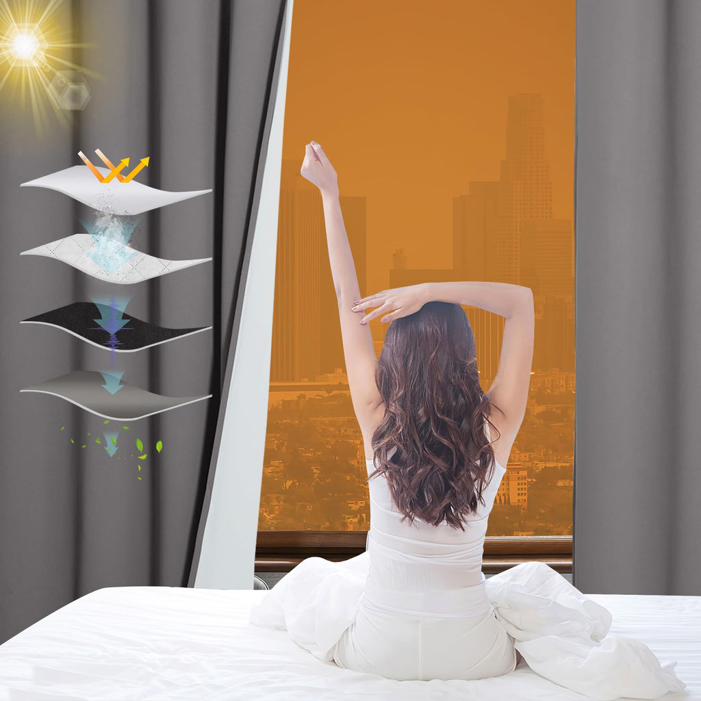 RYB HOME Dustproof Curtains for Large Window, Soundproof Thermal Insulated Blackout Curtains for Sliding Glass Door Furance Office Dorm Bedroom Living Room, Silver Grey, W62 x L95 inch, 2 Panels