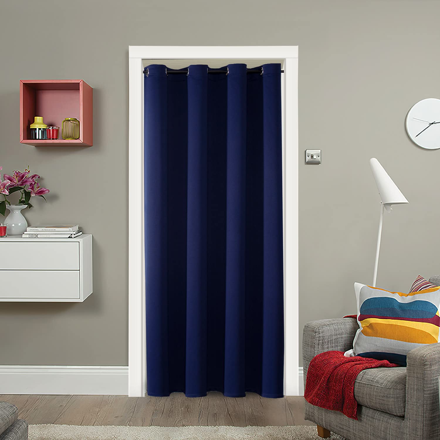 ChrisDowa Blackout Door Curtains for Doorway Privacy, Grommet Closet Curtains for Bedroom Closet Door, Thermal Insulated Temporary Doorway Cover Room Divider Drapes (1 Panel, Dark Grey, 34 x 80 Inch)