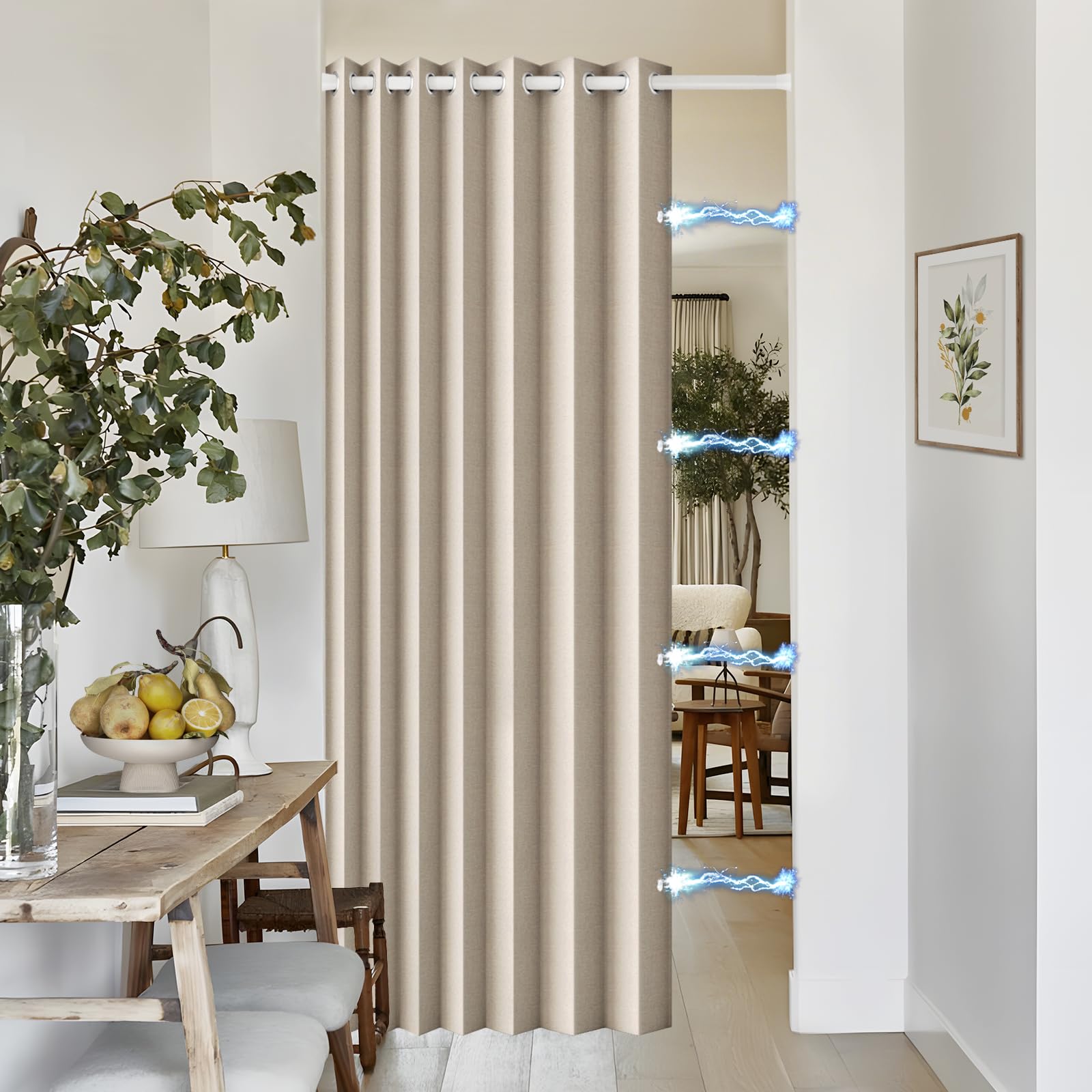 100% Blackout Privacy Door Curtain for Doorway, Magnetic Door Curtain for Closet & Hallway, 1 Panel, W45 x L80, Gray