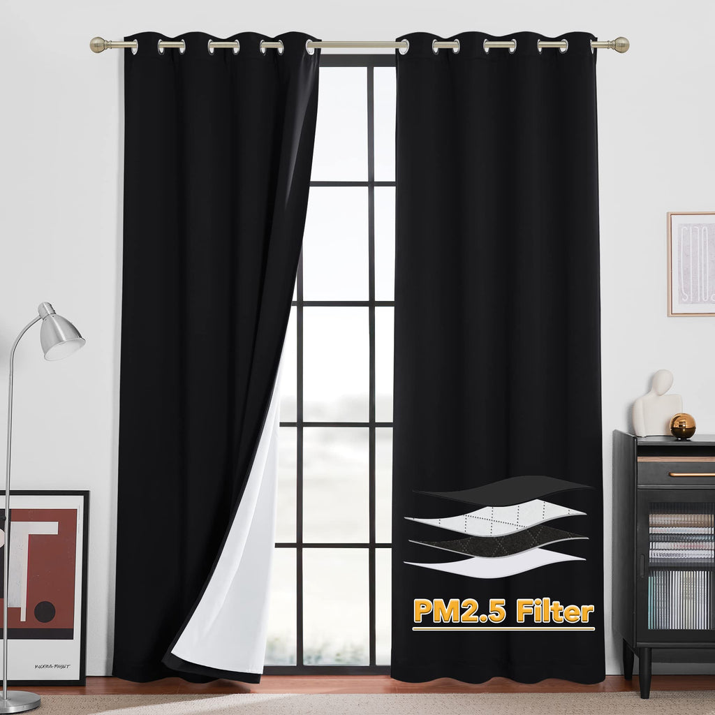 RYB HOME Dustproof Curtains for Large Window, Soundproof Thermal Insulated Blackout Curtains for Sliding Glass Door Furance Office Dorm Bedroom Living Room, Silver Grey, W62 x L95 inch, 2 Panels