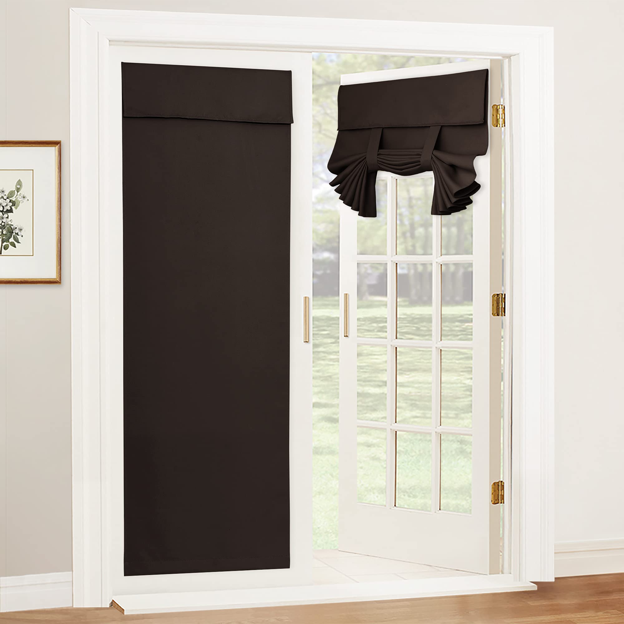 RYB HOME Blackout French Door Curtain - Privacy Thermal Insulated Window Shades for Patio Kitchen Front Entry Back Door Glass Window, Self Adhesive No Drill, 1 Panel, 26" W x 69" L, Black