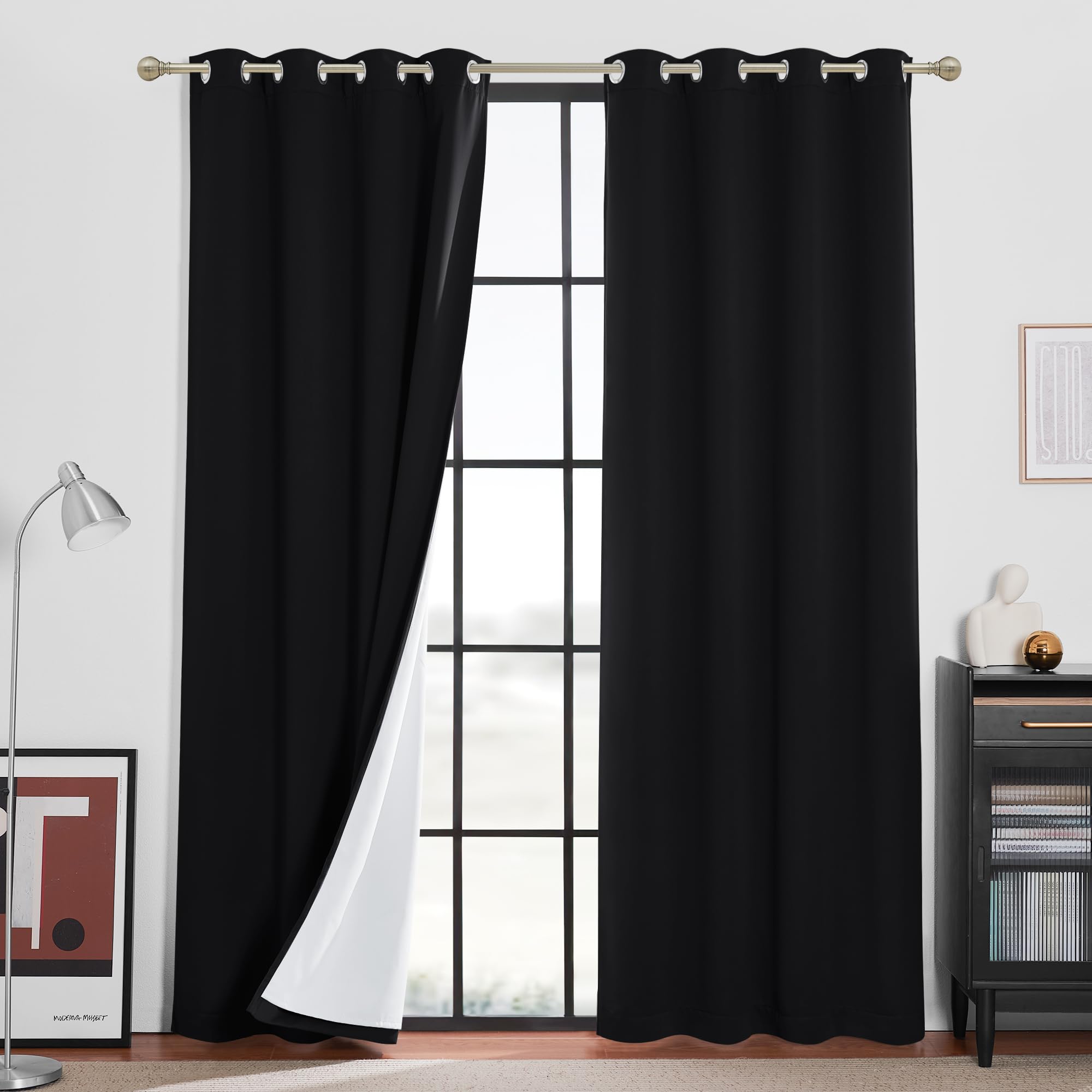 RYB HOME Dustproof Curtains for Large Window, Soundproof Thermal Insulated Blackout Curtains for Sliding Glass Door Furance Office Dorm Bedroom Living Room, Silver Grey, W62 x L95 inch, 2 Panels