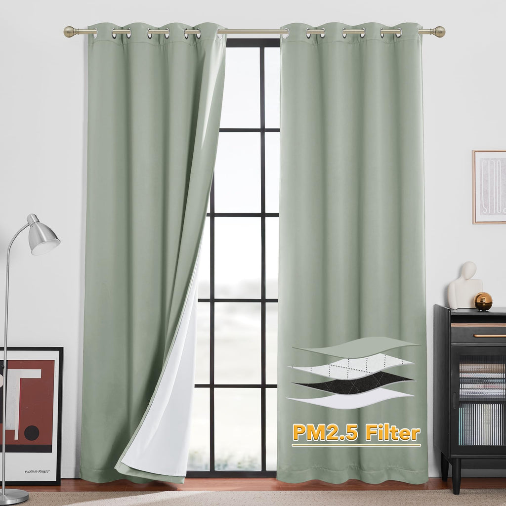 RYB HOME Dustproof Curtains for Large Window, Soundproof Thermal Insulated Blackout Curtains for Sliding Glass Door Furance Office Dorm Bedroom Living Room, Silver Grey, W62 x L95 inch, 2 Panels