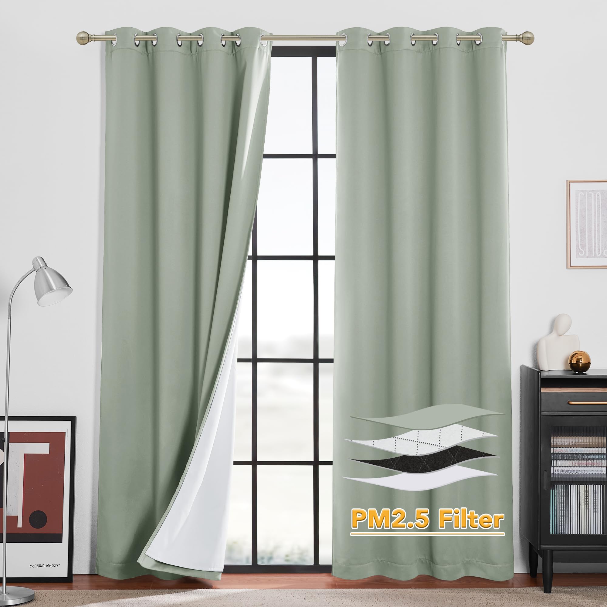 RYB HOME Dustproof Curtains for Large Window, Soundproof Thermal Insulated Blackout Curtains for Sliding Glass Door Furance Office Dorm Bedroom Living Room, Silver Grey, W62 x L95 inch, 2 Panels