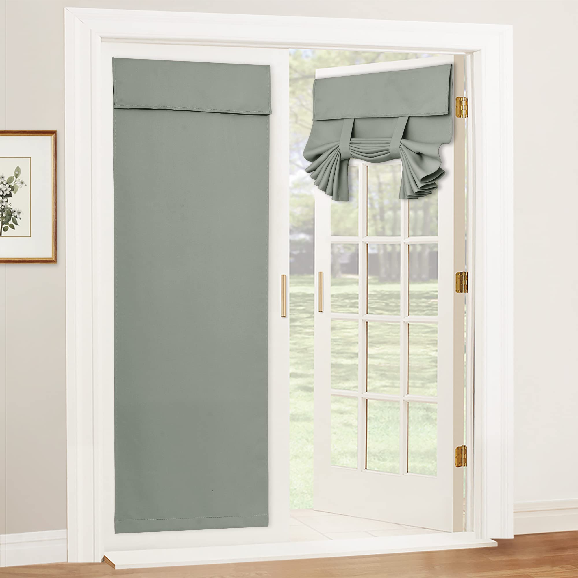 RYB HOME Blackout French Door Curtain - Privacy Thermal Insulated Window Shades for Patio Kitchen Front Entry Back Door Glass Window, Self Adhesive No Drill, 1 Panel, 26" W x 69" L, Black
