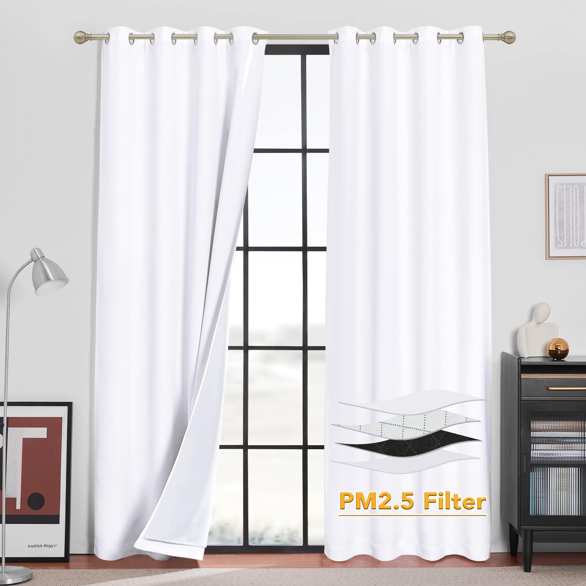RYB HOME Dustproof Curtains for Large Window, Soundproof Thermal Insulated Blackout Curtains for Sliding Glass Door Furance Office Dorm Bedroom Living Room, Silver Grey, W62 x L95 inch, 2 Panels