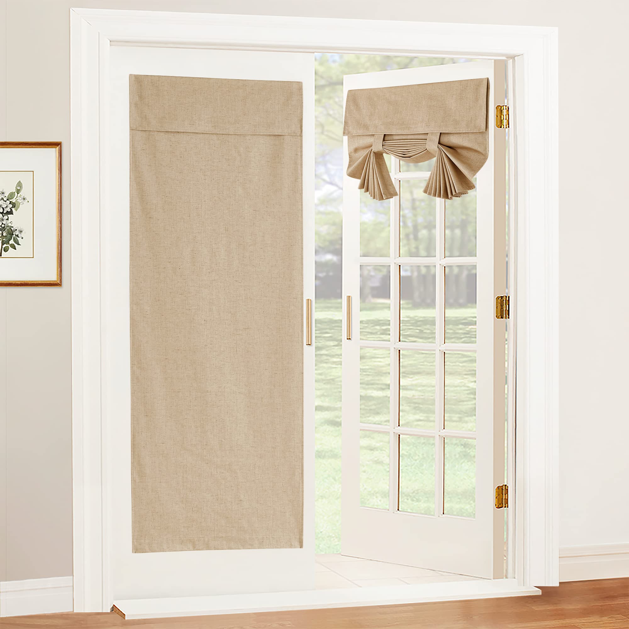 RYB HOME Blackout French Door Curtain - Privacy Thermal Insulated Window Shades for Patio Kitchen Front Entry Back Door Glass Window, Self Adhesive No Drill, 1 Panel, 26" W x 69" L, Black