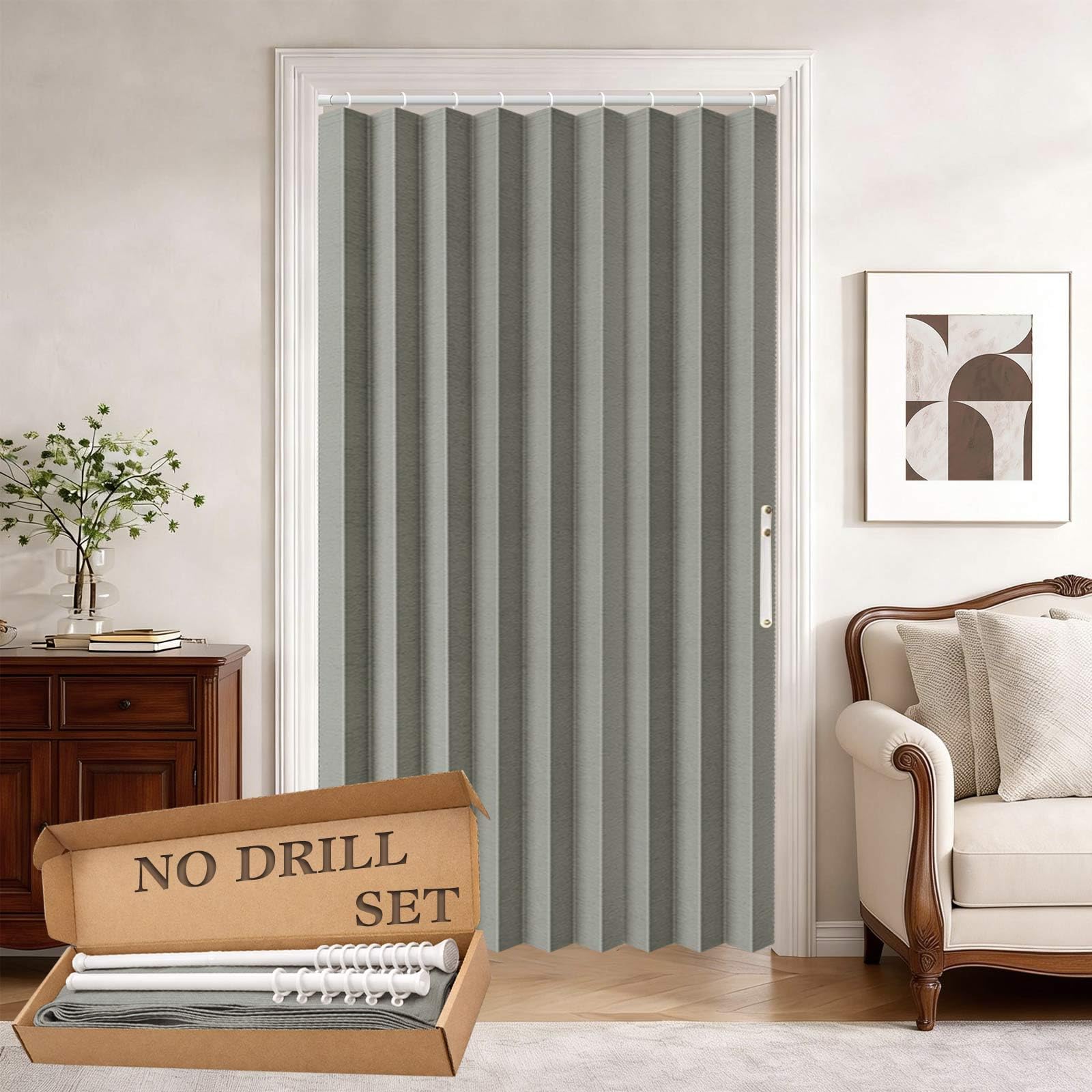 Jilron 100% Blackout Fabric Folding Door Curtain with Magnetic Closure - Accordion Style for Sliding Doors, Closets,Wardrobe and Temporary Door Solutions Doorway Curtains（W42 x L78, Black，1 Panel）