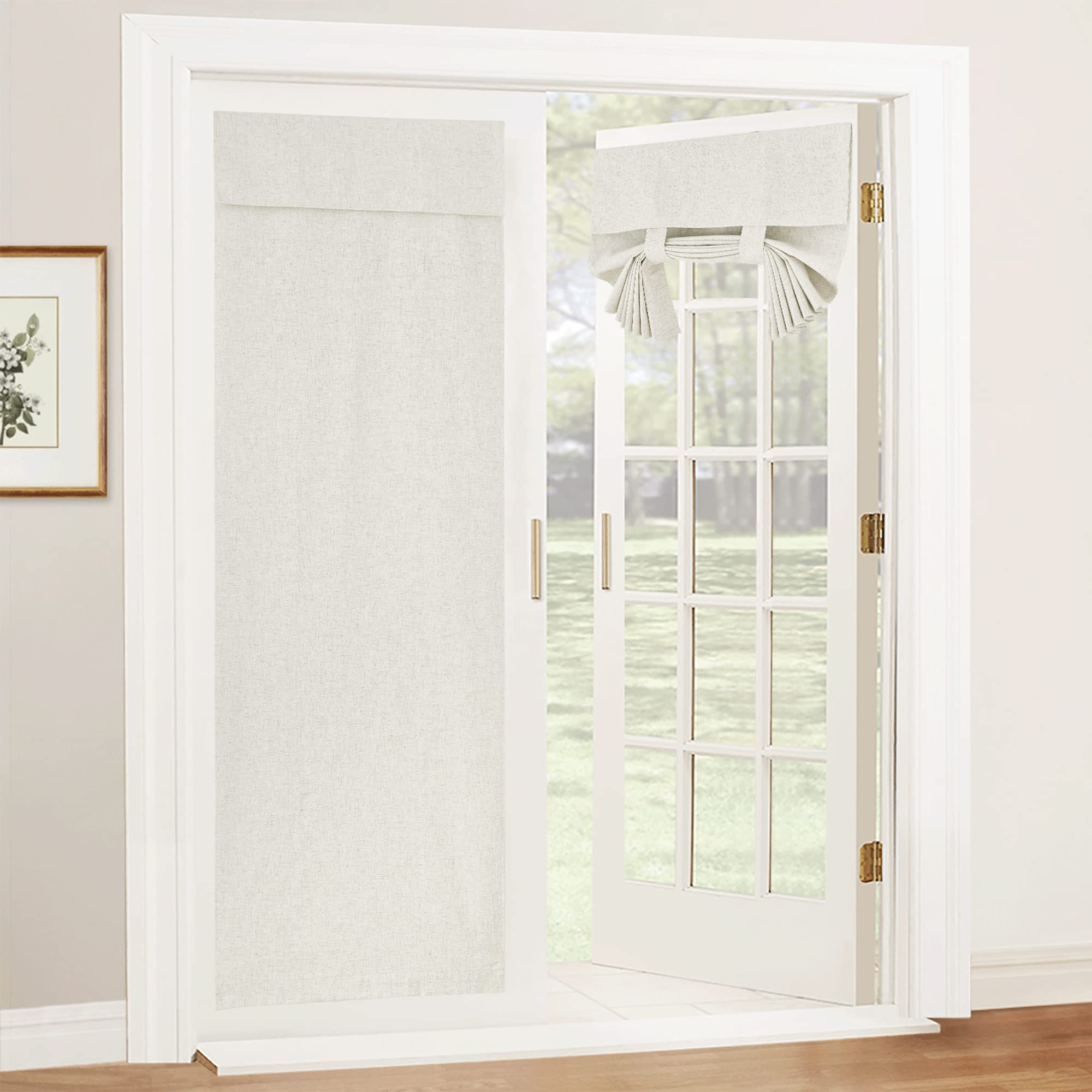 RYB HOME Blackout French Door Curtain - Privacy Thermal Insulated Window Shades for Patio Kitchen Front Entry Back Door Glass Window, Self Adhesive No Drill, 1 Panel, 26" W x 69" L, Black