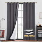 RYB HOME Dustproof Curtains for Large Window, Soundproof Thermal Insulated Blackout Curtains for Sliding Glass Door Furance Office Dorm Bedroom Living Room, Silver Grey, W62 x L95 inch, 2 Panels