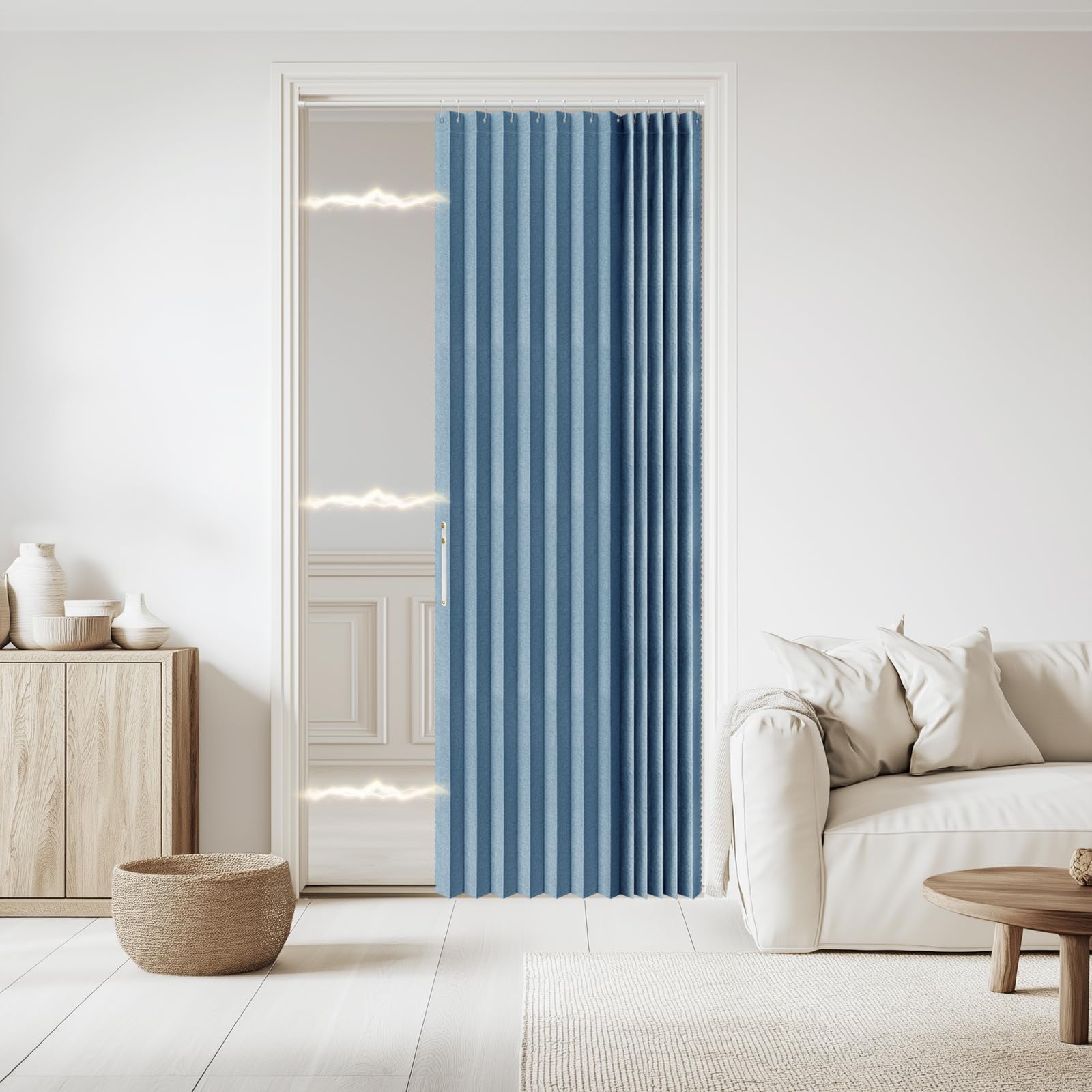 Jilron 100% Blackout Fabric Folding Door Curtain with Magnetic Closure - Accordion Style for Sliding Doors, Closets,Wardrobe and Temporary Door Solutions Doorway Curtains（W42 x L78, Black，1 Panel）